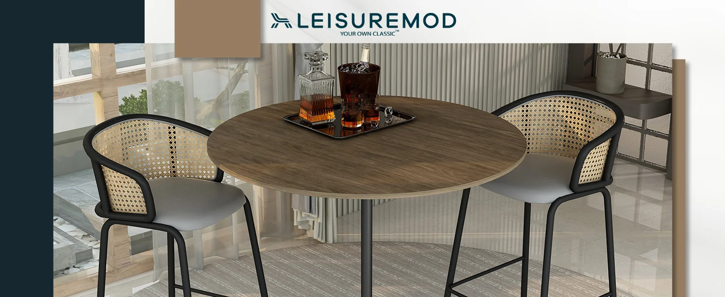 Verve Collection Modern Bar Height Table Black Base with 48" Round Dark Walnut MDF Top