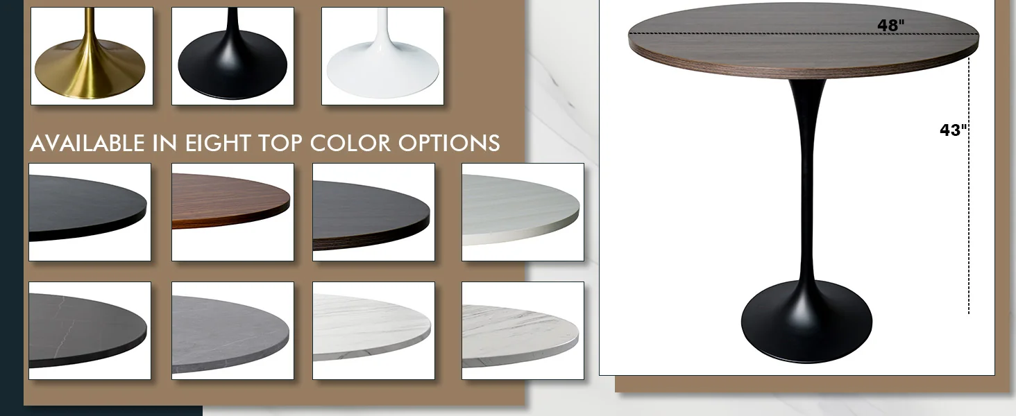 Verve Collection Modern Bar Height Table Black Base with 48" Round Dark Walnut MDF Top