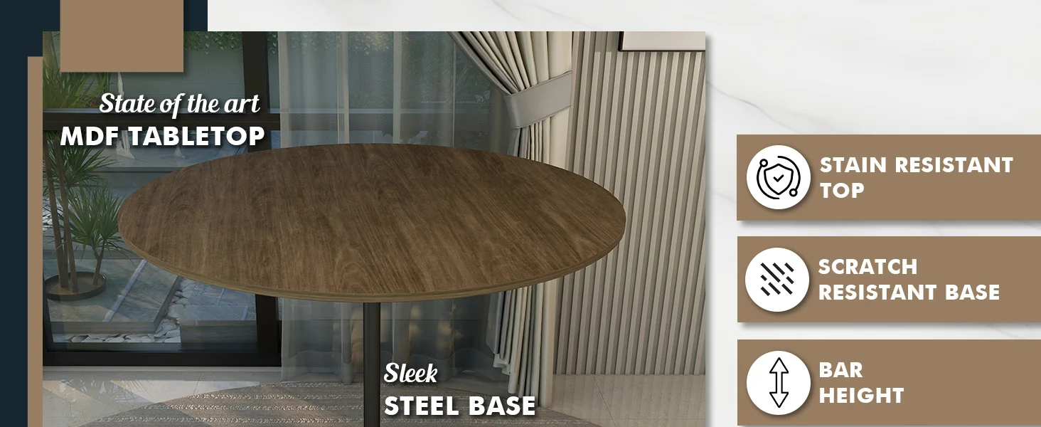 Verve Collection Modern Bar Height Table Black Base with 48" Round Dark Walnut MDF Top