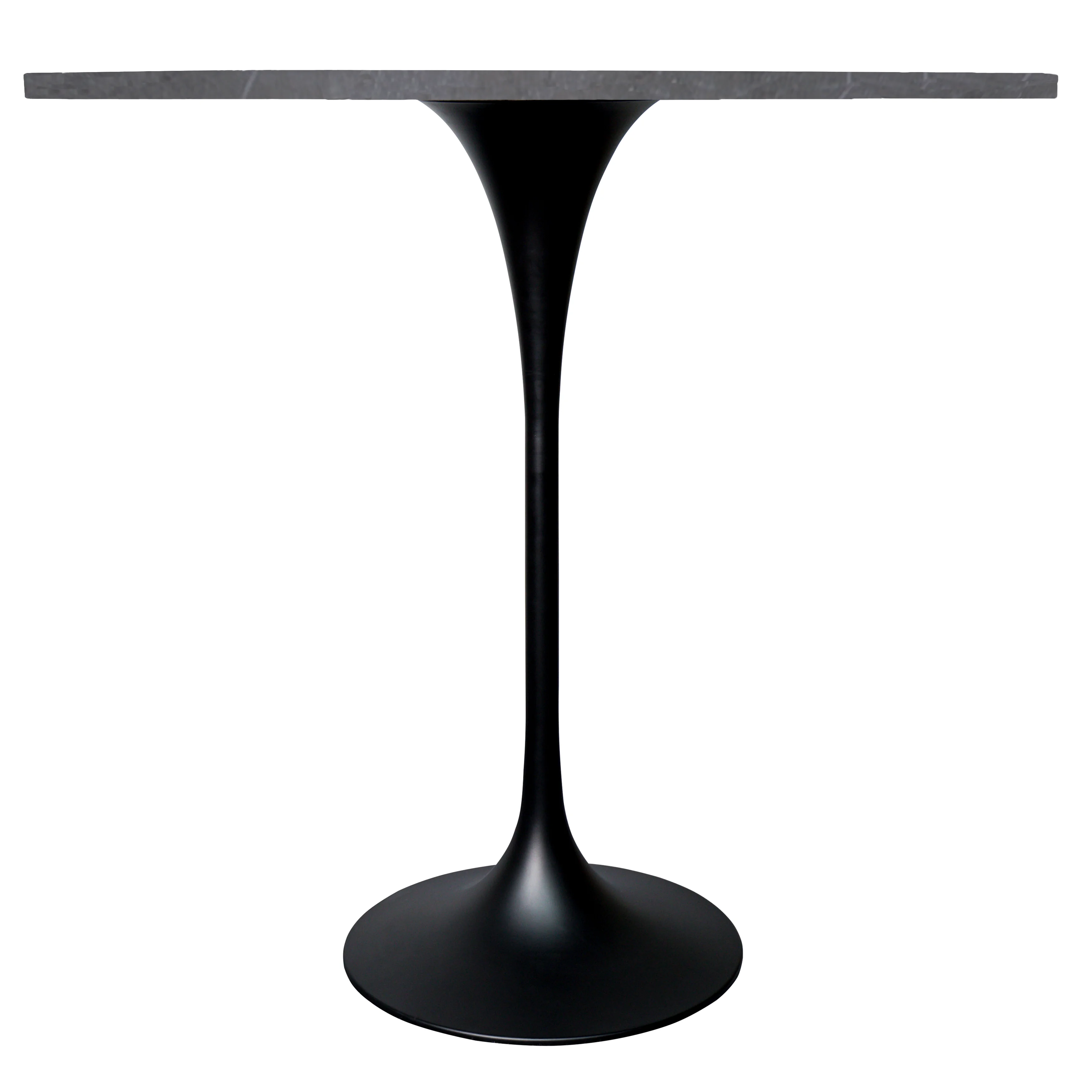 Verve Collection Modern Bar Height Table Black Base with 48" Round Marble Grey Sintered Stone Top