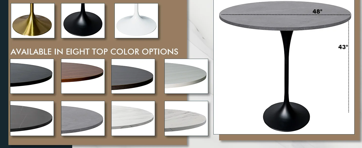 Verve Collection Modern Bar Height Table Black Base with 48" Round Marble Grey Sintered Stone Top