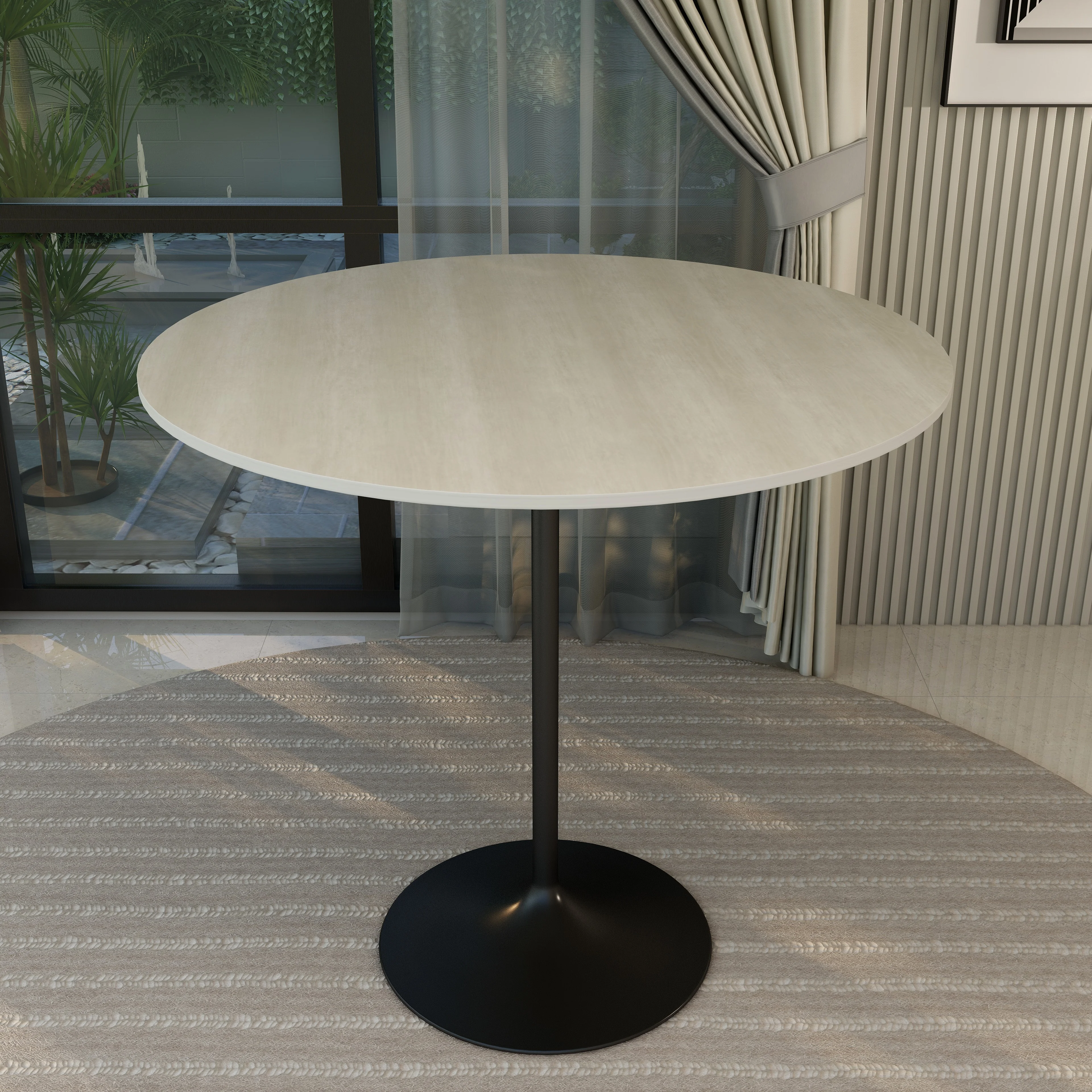 Verve Collection Modern Bar Height Table Black Base with 48" Round Light Natural Wood MDF Top