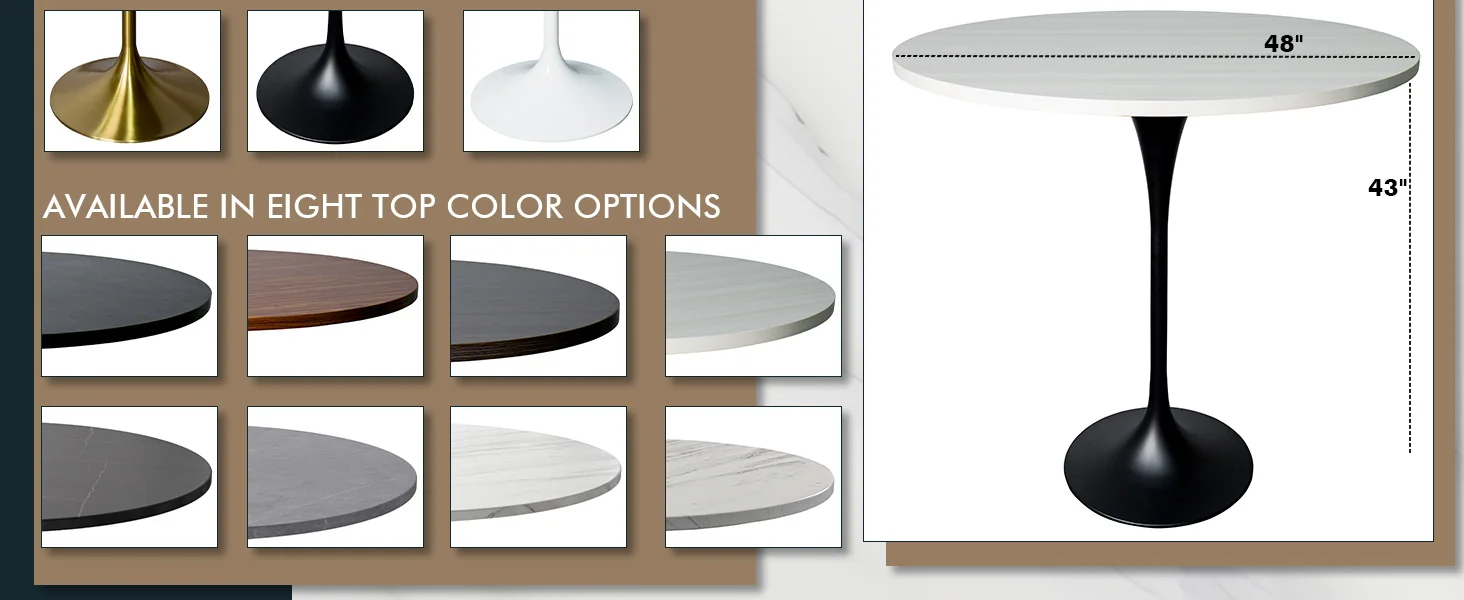 Verve Collection Modern Bar Height Table Black Base with 48" Round Light Natural Wood MDF Top