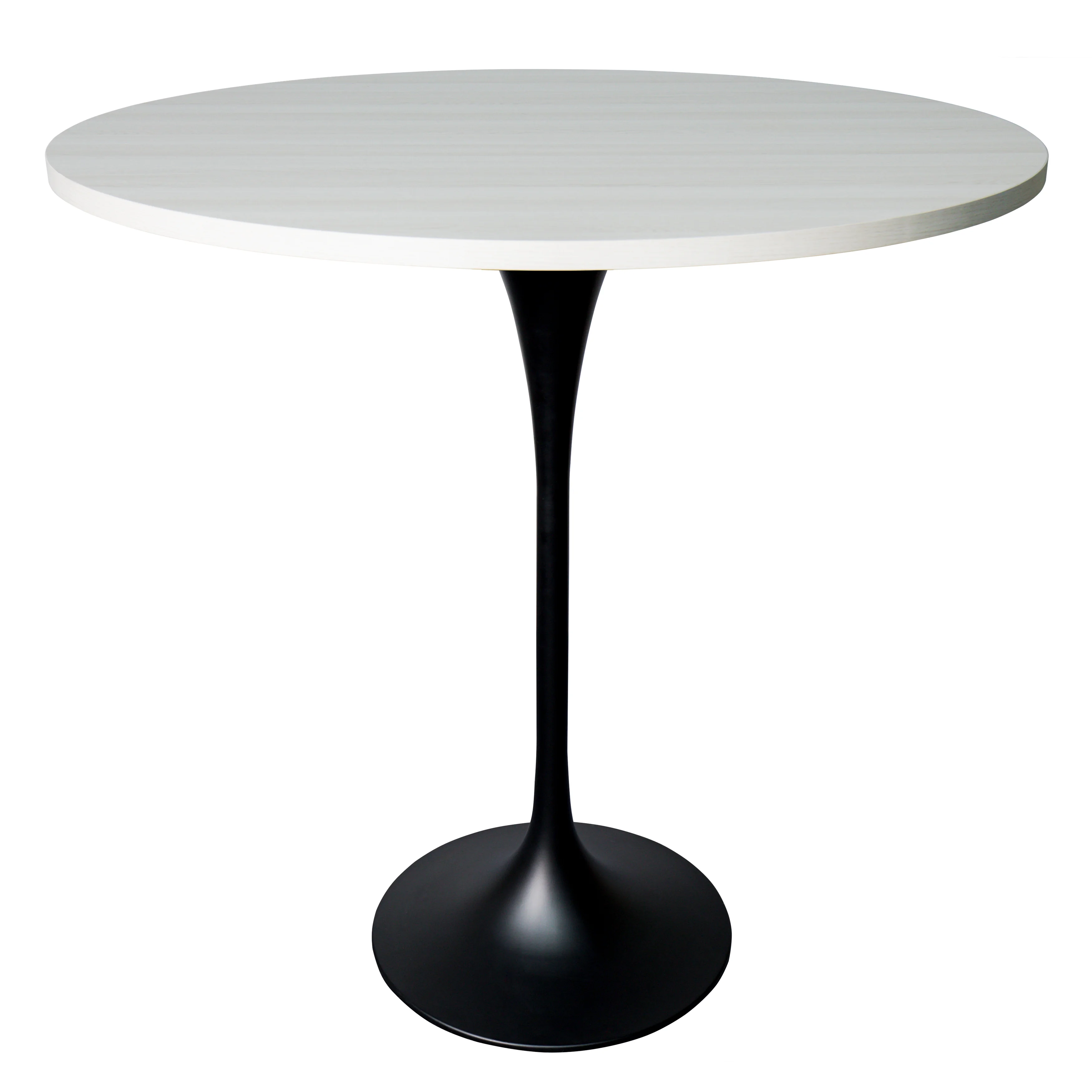 Verve Collection Modern Bar Height Table Black Base with 48" Round Light Natural Wood MDF Top