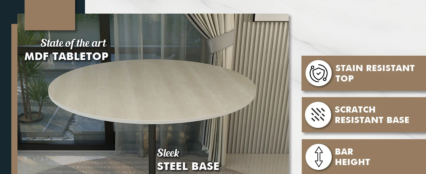 Verve Collection Modern Bar Height Table Black Base with 48" Round Light Natural Wood MDF Top