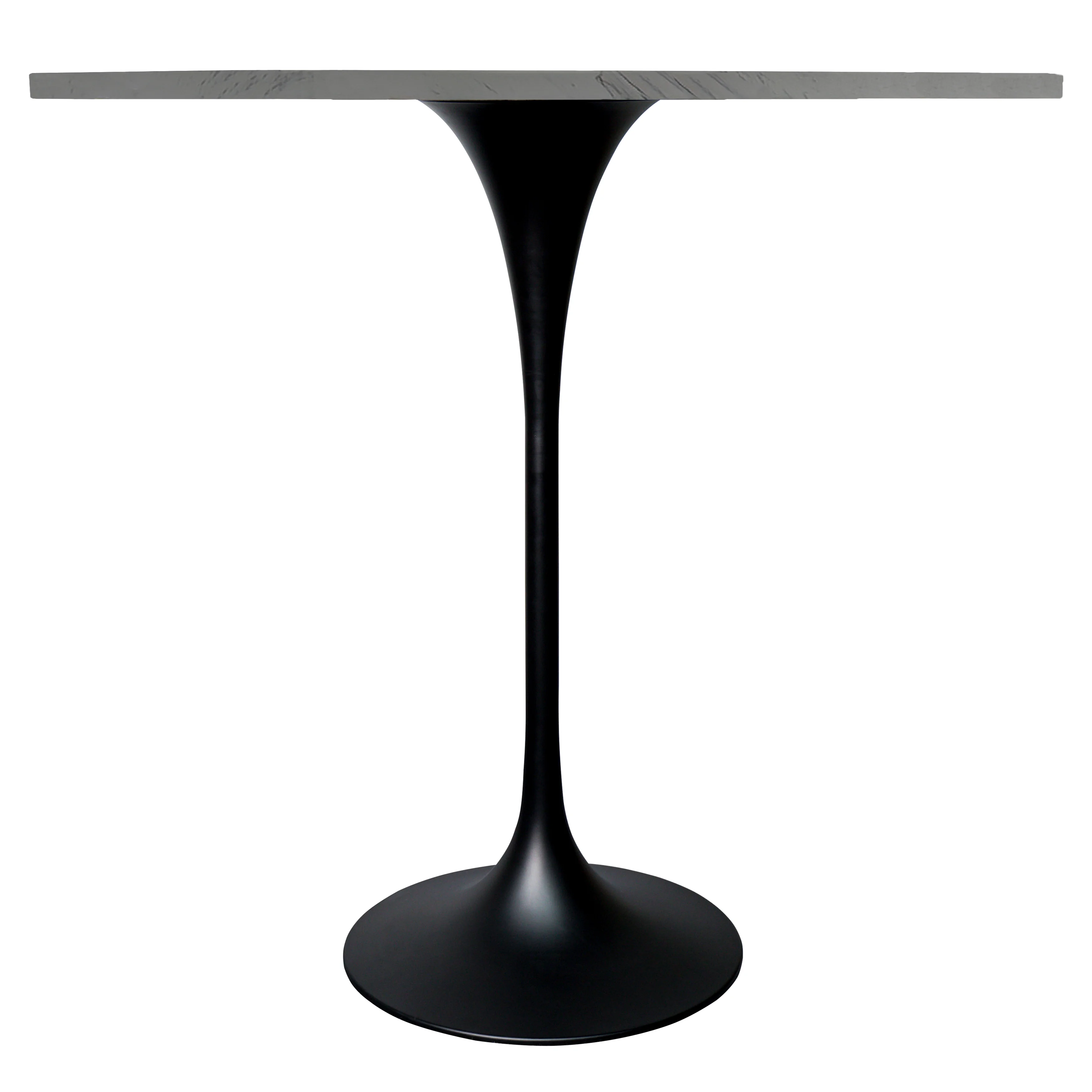 Verve Collection Modern Bar Height Table Black Base with 48" Round Marbleized White Laminated Top