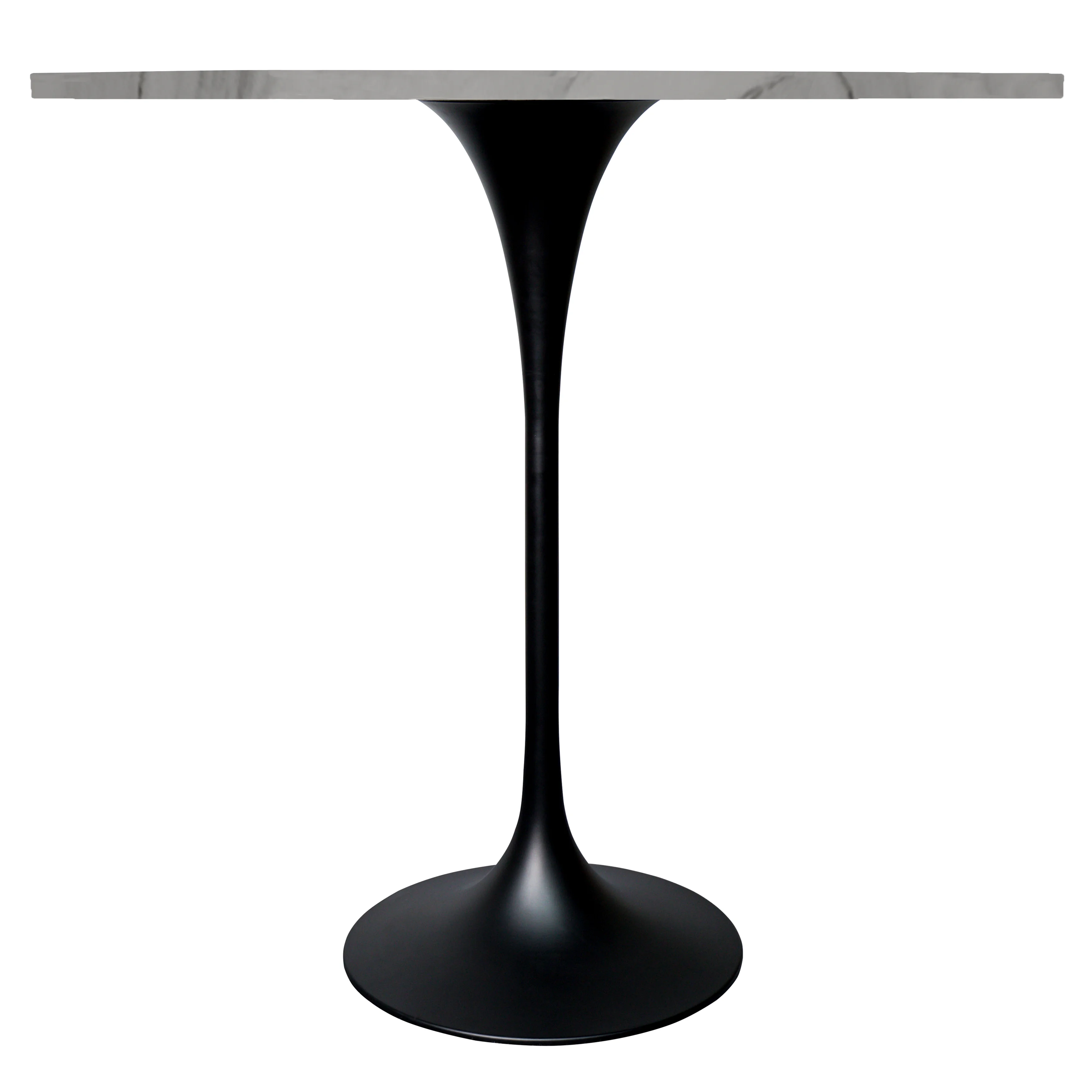 Verve Collection Modern Bar Height Table Black Base with 48" Round Marble White Sintered Stone Top