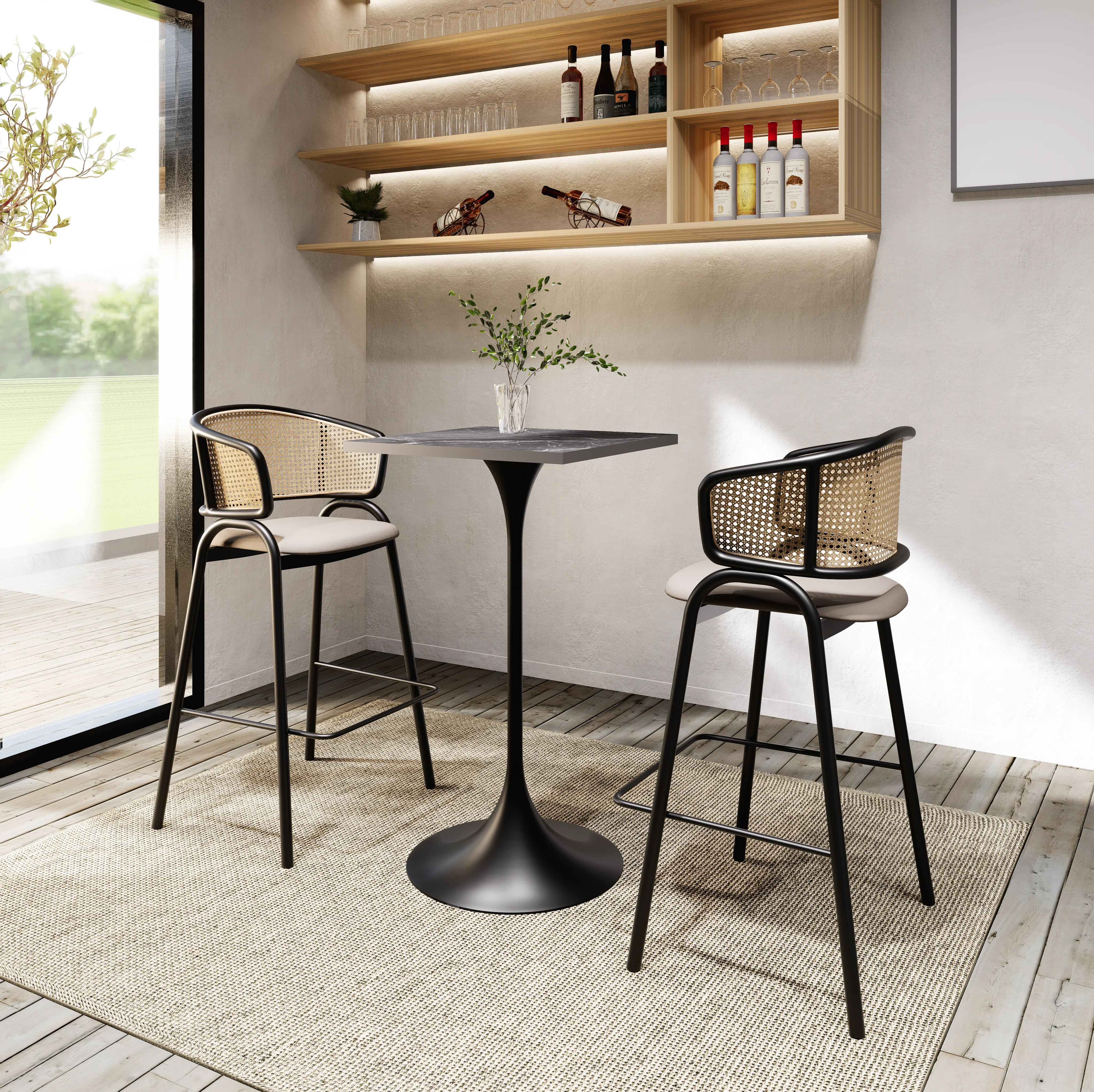 Verve Collection 24 Square Top Bar Height Table, Black Base with Black MDF Top