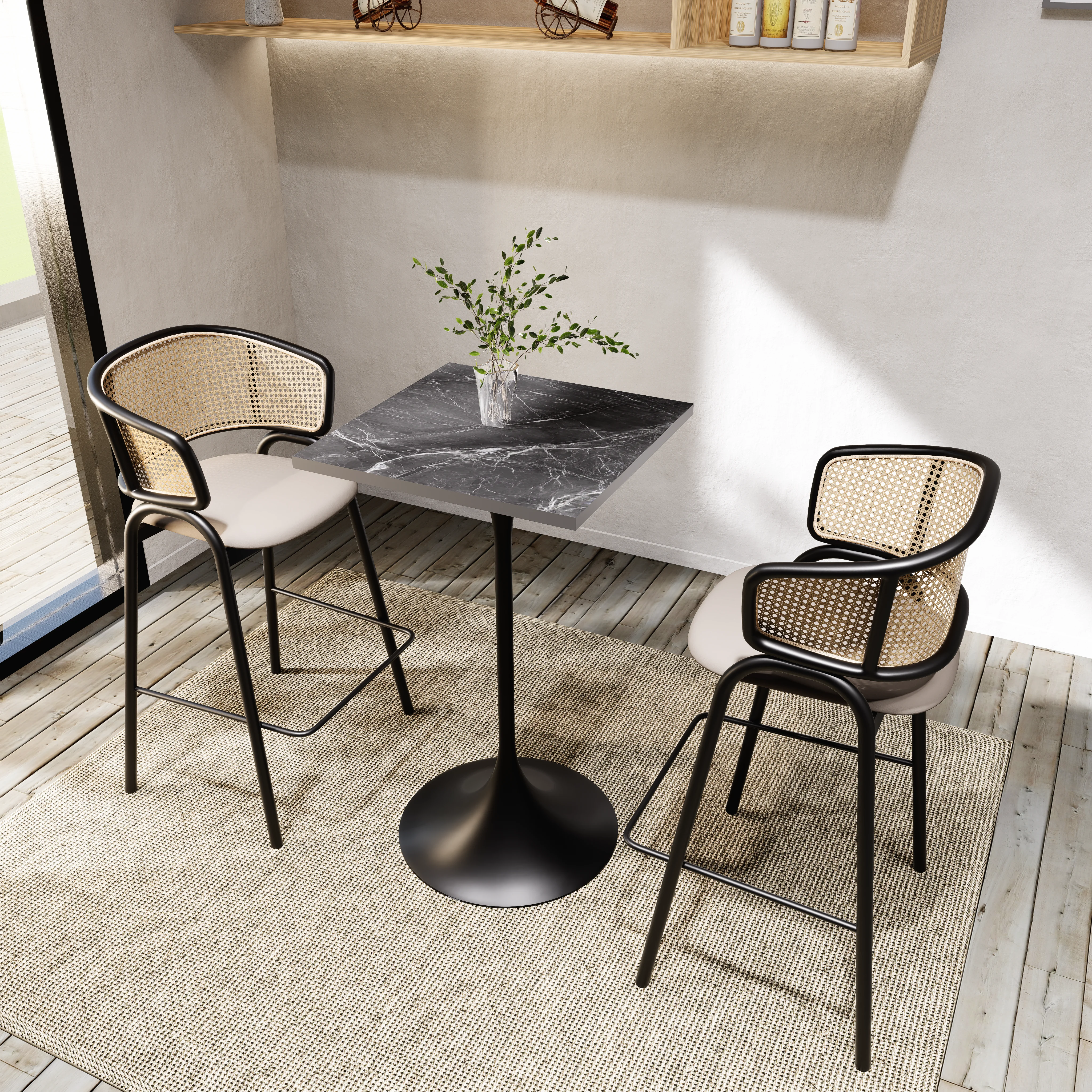 Verve Collection 24 Square Top Bar Height Table, Black Base with Black MDF Top