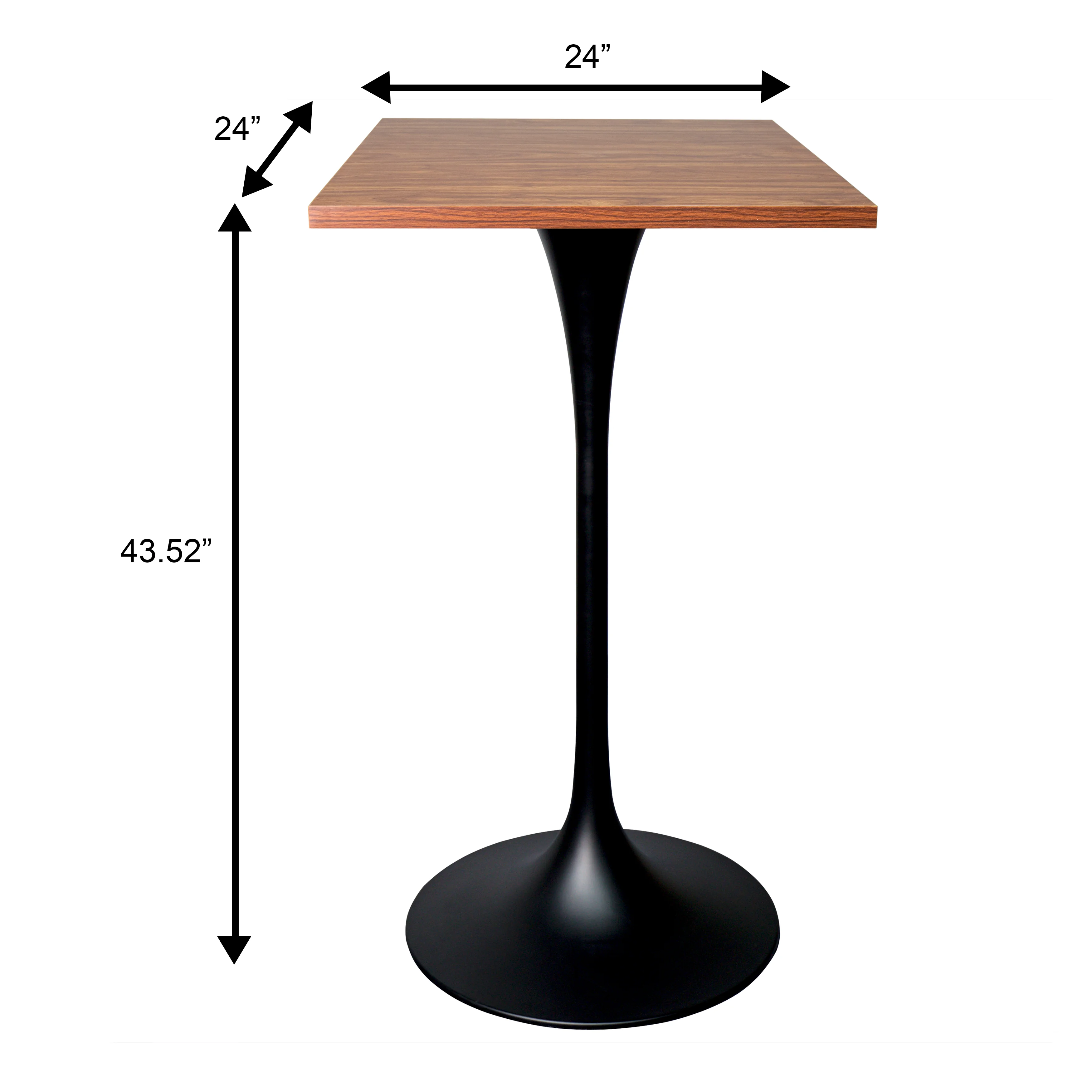 Verve Collection 24 Square Top Bar Height Table, Black Base with Cognac Brown MDF Top