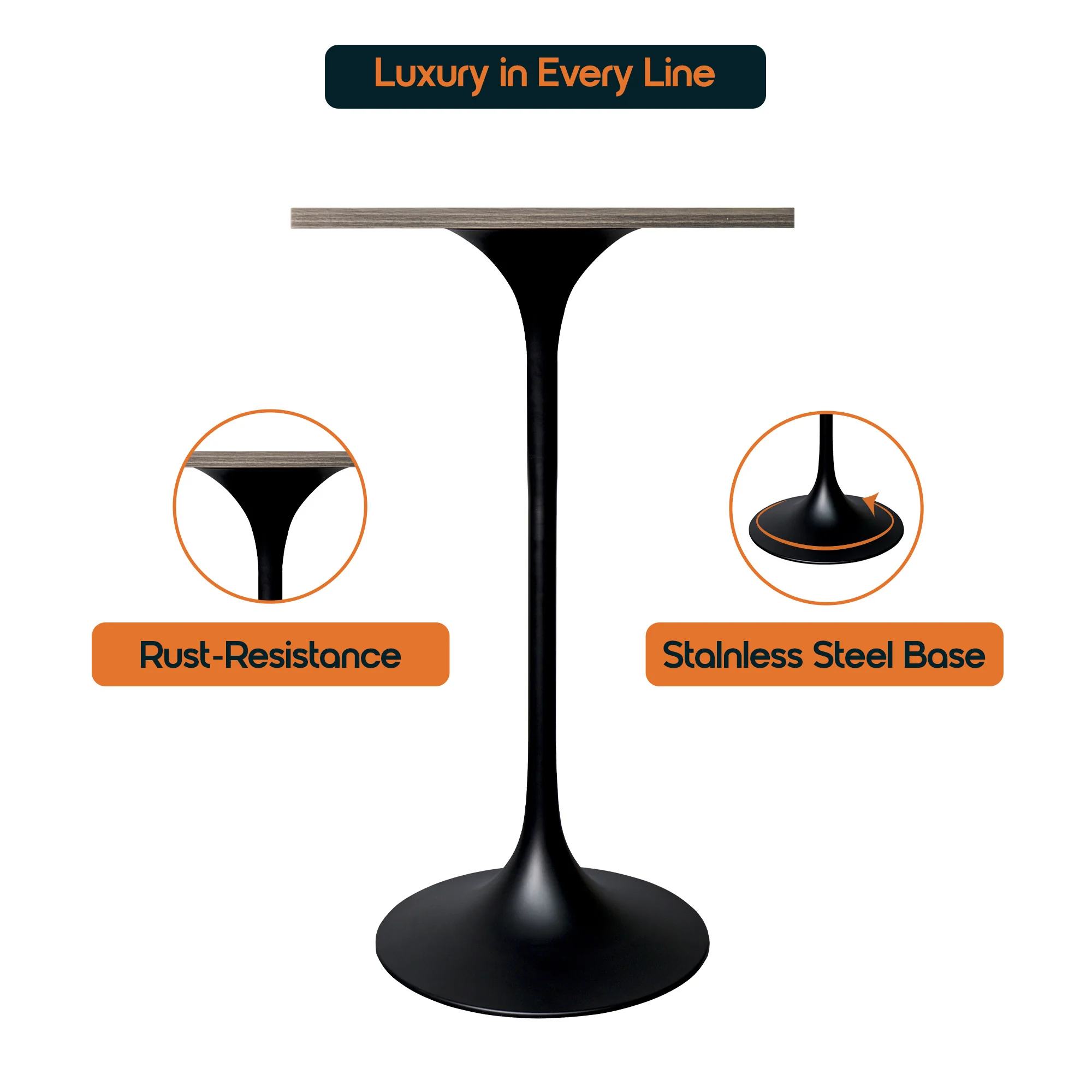 Verve Collection 24 Square Top Bar Height Table, Black Base with Dark Maple MDF Top