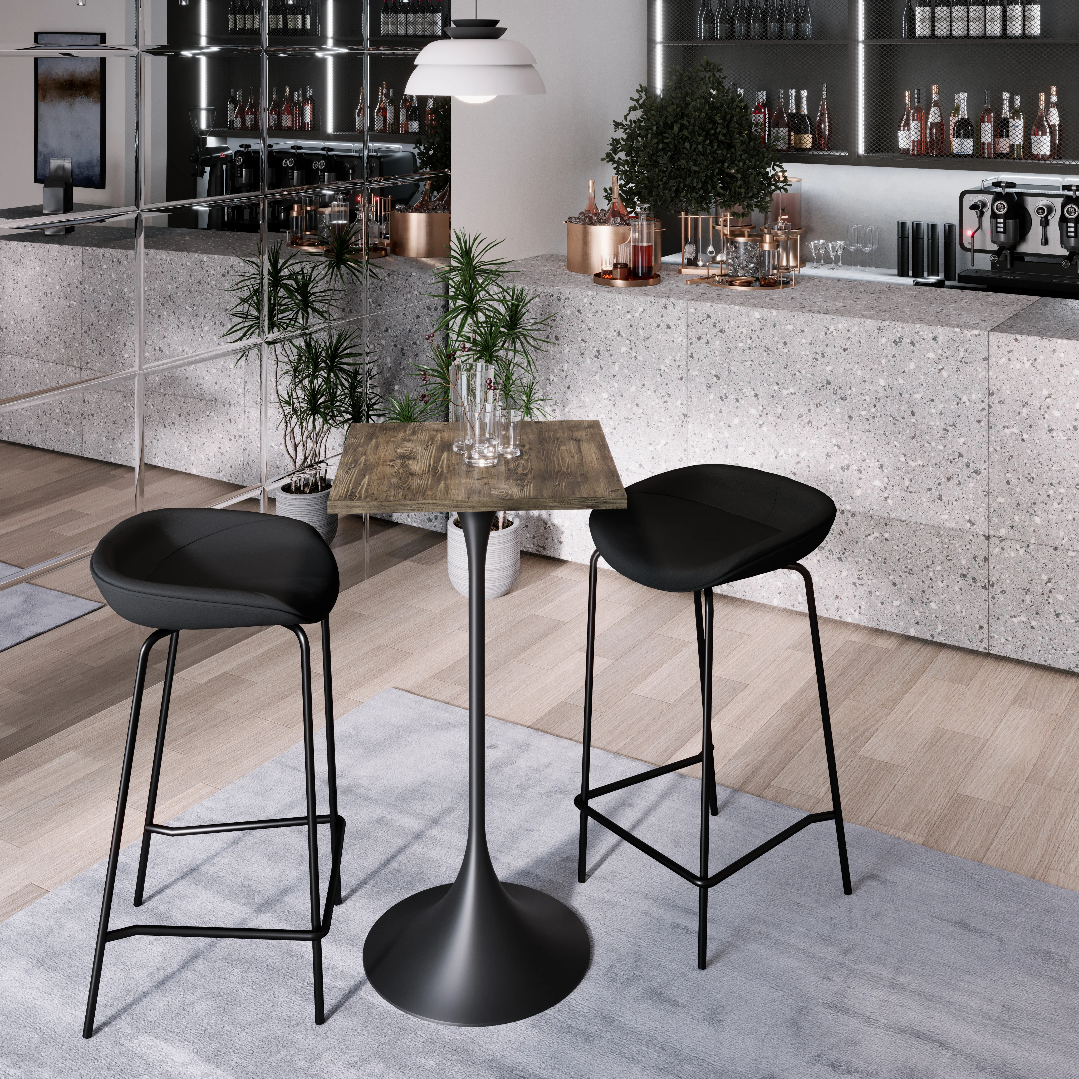 Verve Collection 24 Square Top Bar Height Table, Black Base with Dark Maple MDF Top