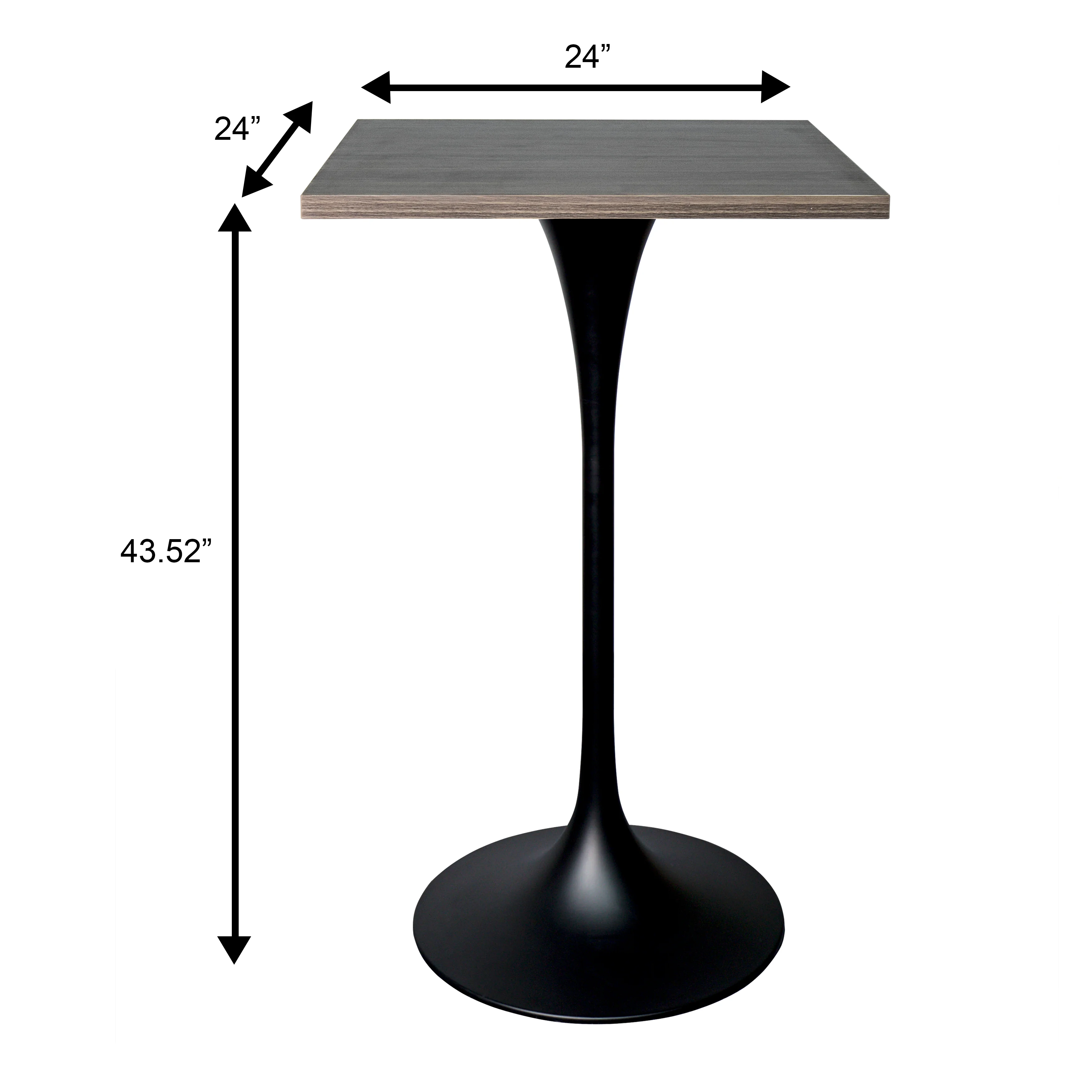 Verve Collection 24 Square Top Bar Height Table, Black Base with Dark Maple MDF Top