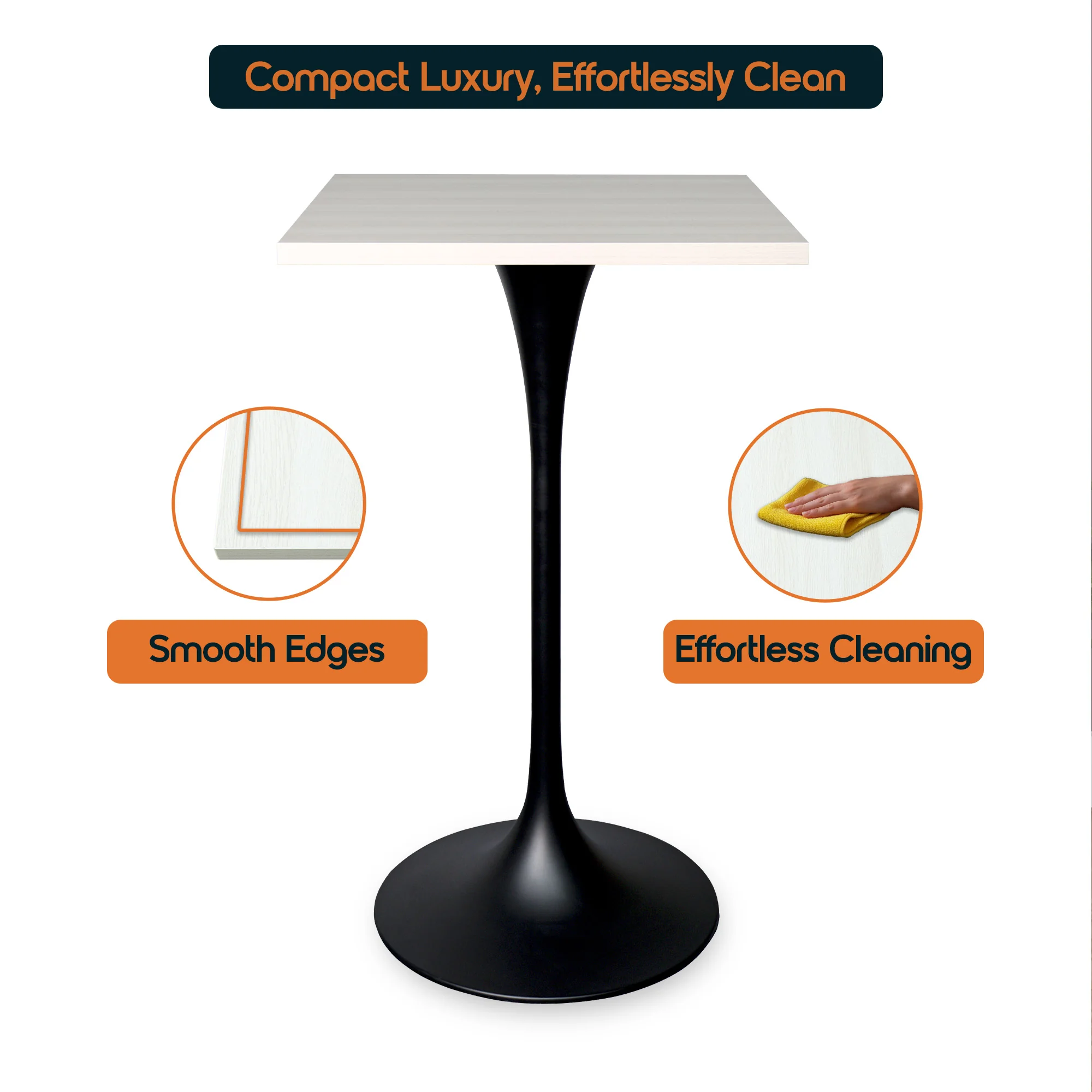 Verve Collection 24 Square Top Bar Height Table, Black Base with Light Natural Wood MDF Top