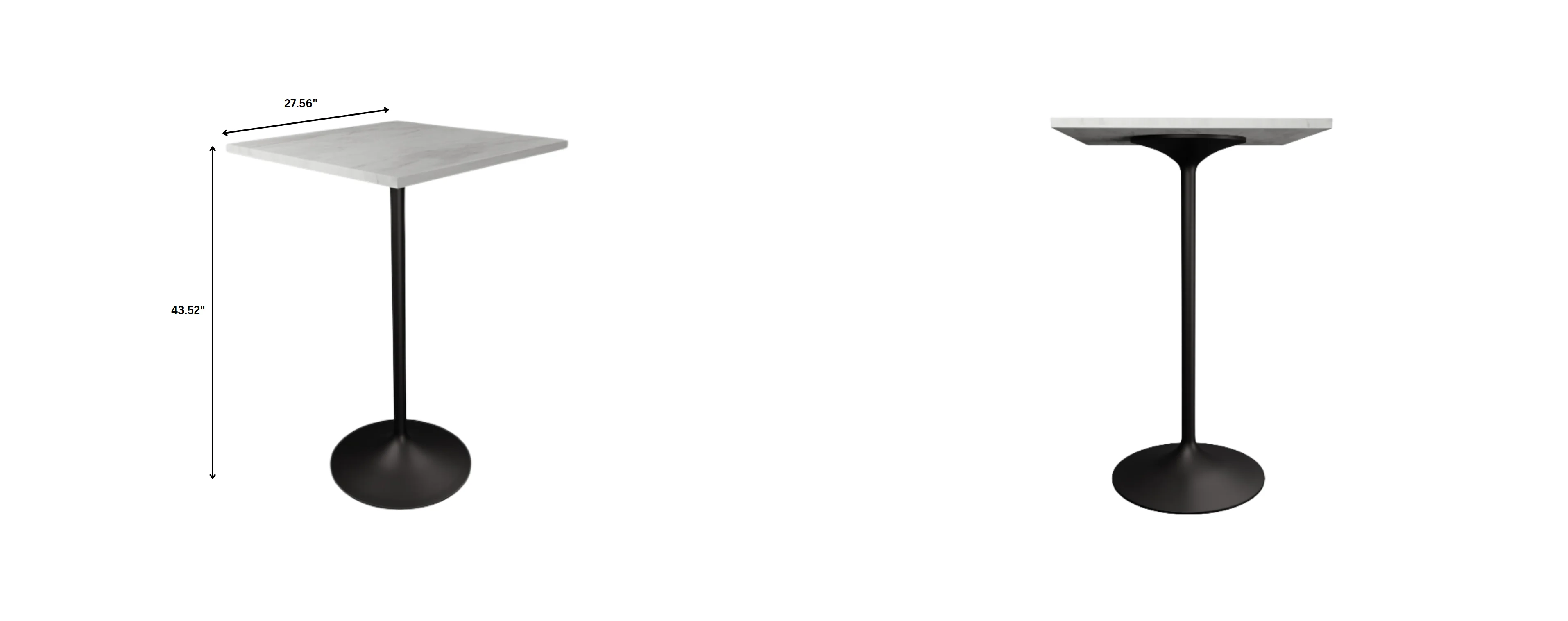 Verve Collection Modern Bar Height Table Black Base with 27" Square Marbleized White Laminated  Top