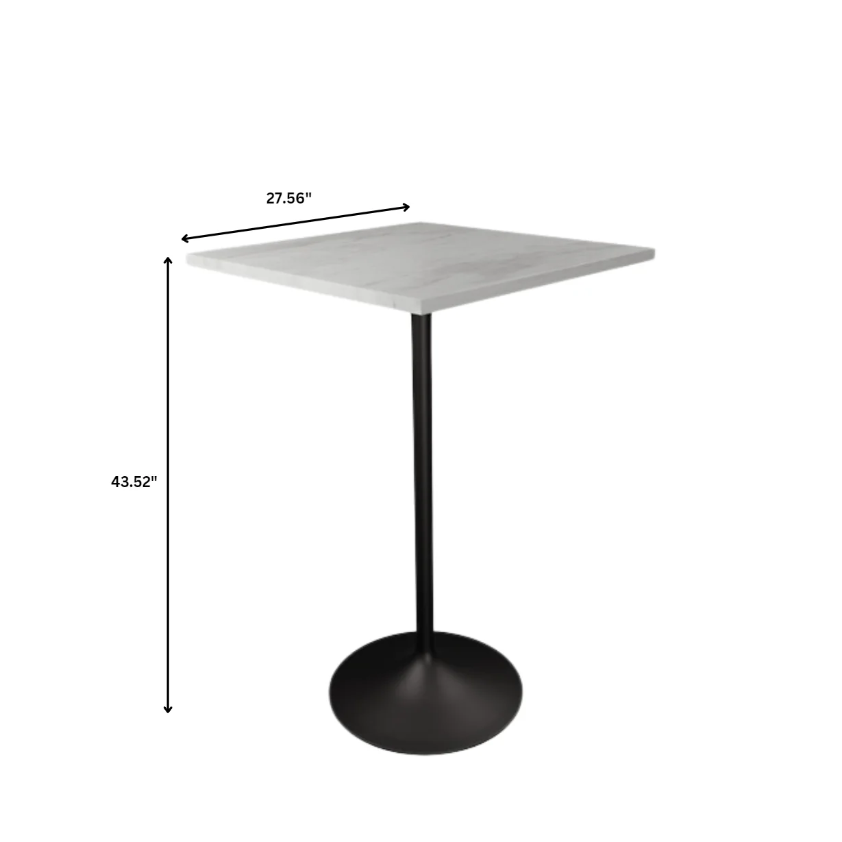 Verve Collection Modern Bar Height Table Black Base with 27" Square Marbleized White Laminated  Top