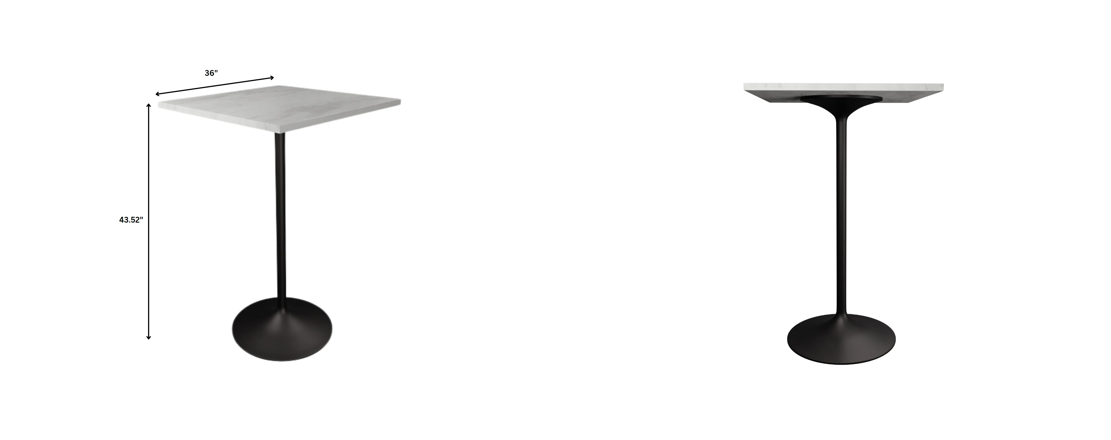 Verve Collection Modern Bar Height Table Black Base with 36" Square Marbleized White Laminated  Top