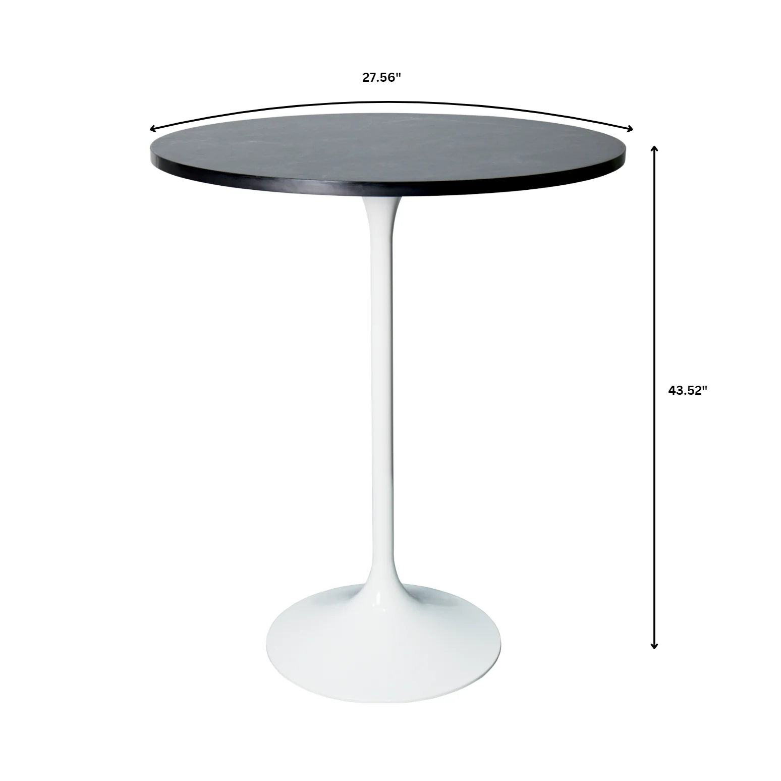 Verve Collection Modern Bar Height Table White Base with 27" Round Black Marbelized Sintered Stone Top