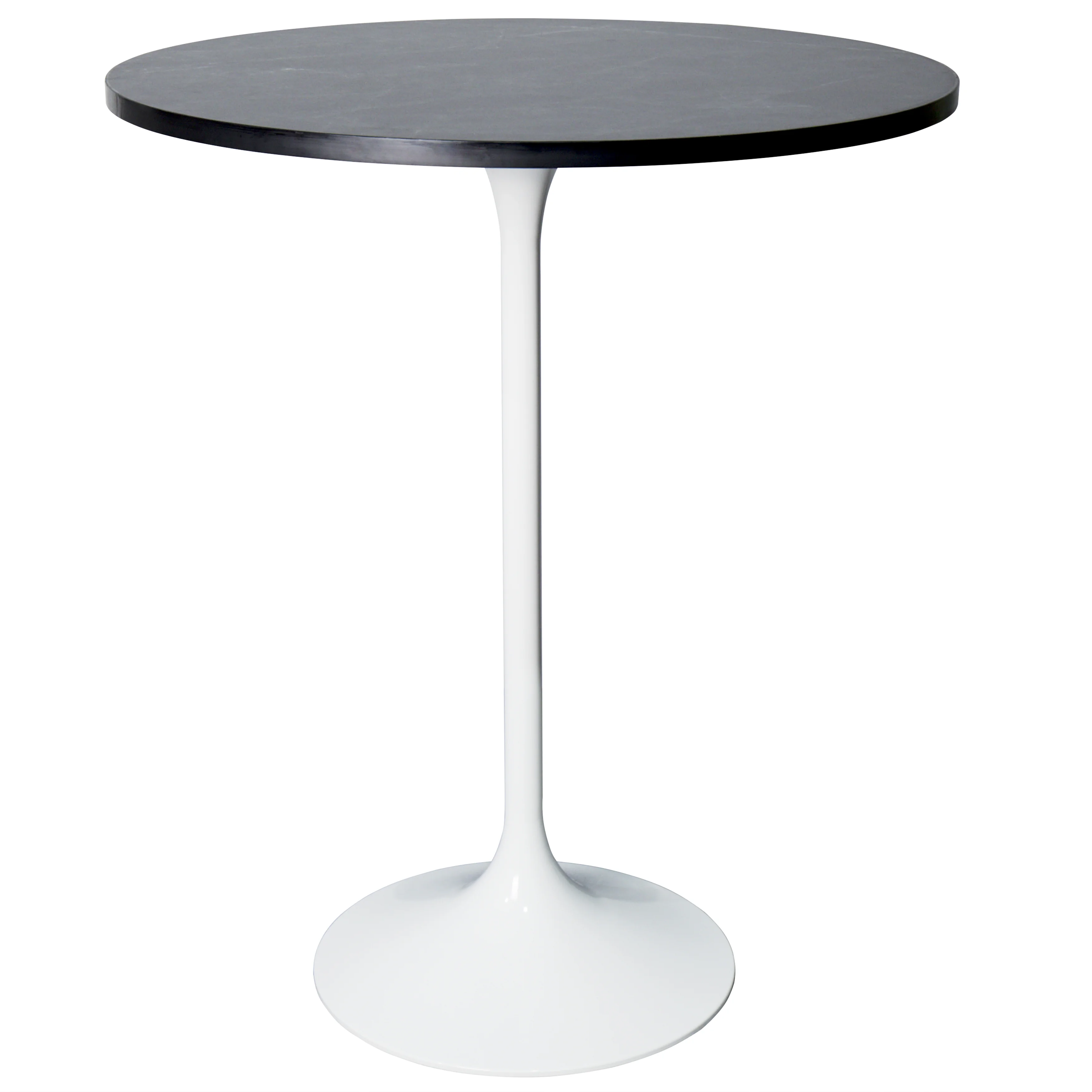 Verve Collection Modern Bar Height Table White Base with 27" Round Black Marbelized Sintered Stone Top
