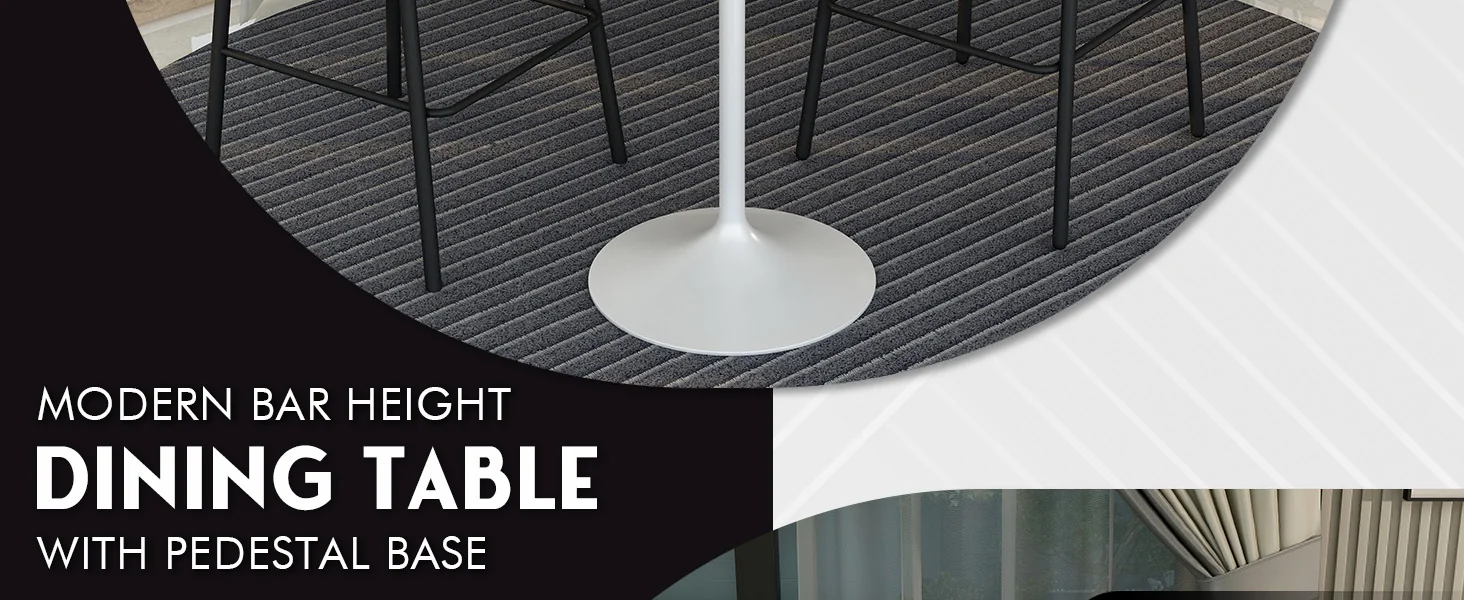 Verve Collection Modern Bar Height Table White Base with 27" Round Dark Walnut MDF Top