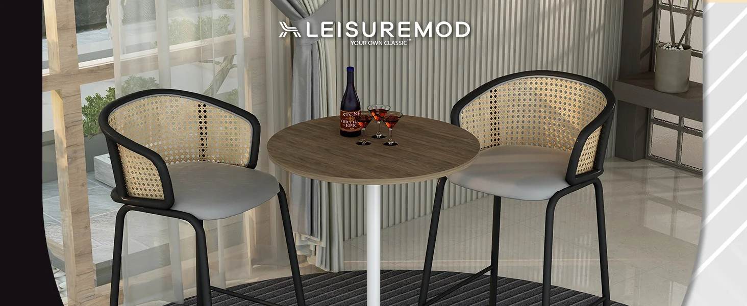 Verve Collection Modern Bar Height Table White Base with 27" Round Dark Walnut MDF Top