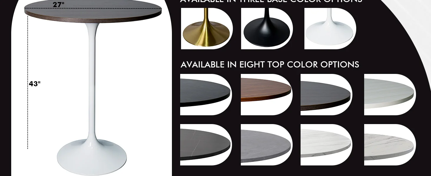 Verve Collection Modern Bar Height Table White Base with 27" Round Dark Walnut MDF Top