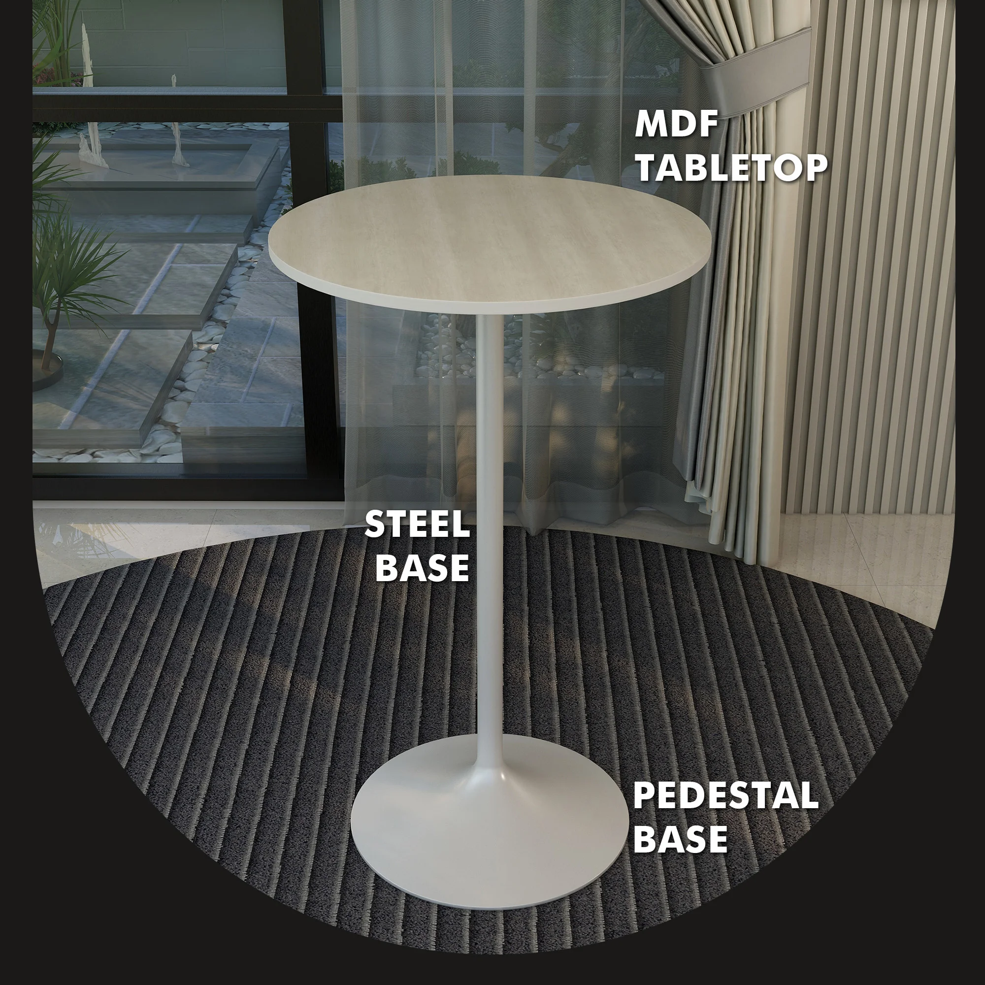 Verve Collection Modern Bar Height Table White Base with 27" Round Light Natural Wood MDF Top