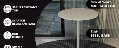 Verve Collection Modern Bar Height Table White Base with 27" Round Light Natural Wood MDF Top