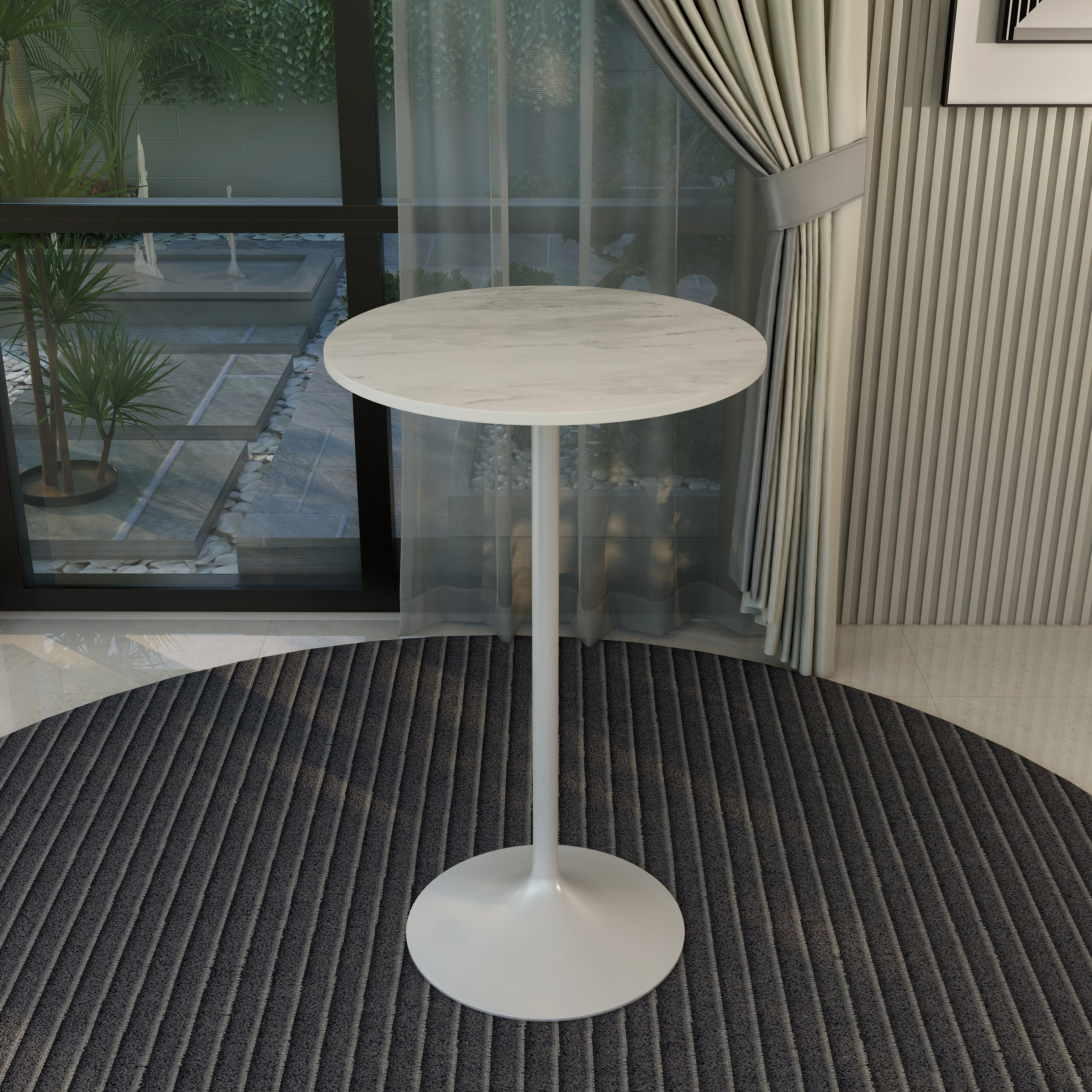 Verve Collection Modern Bar Height Table White Base with 27" Round Marbleized White Laminated Top