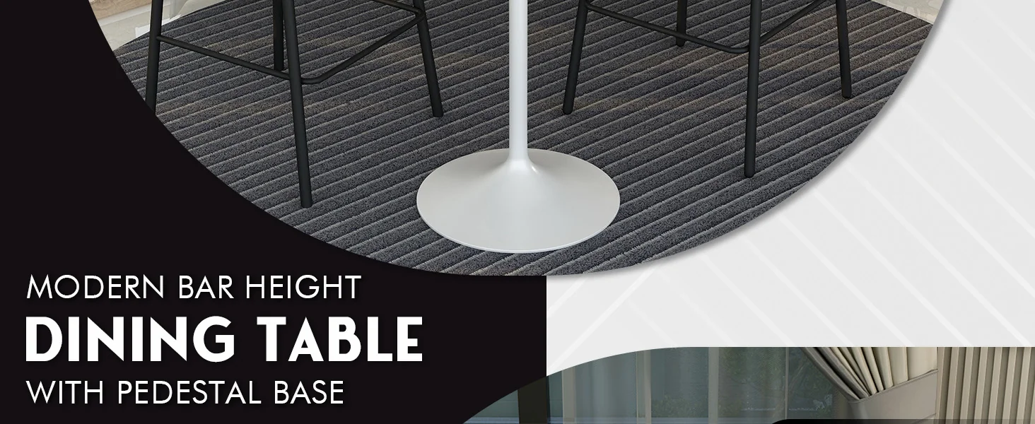 Verve Collection Modern Bar Height Table White Base with 27" Round Marble White Sintered Stone Top