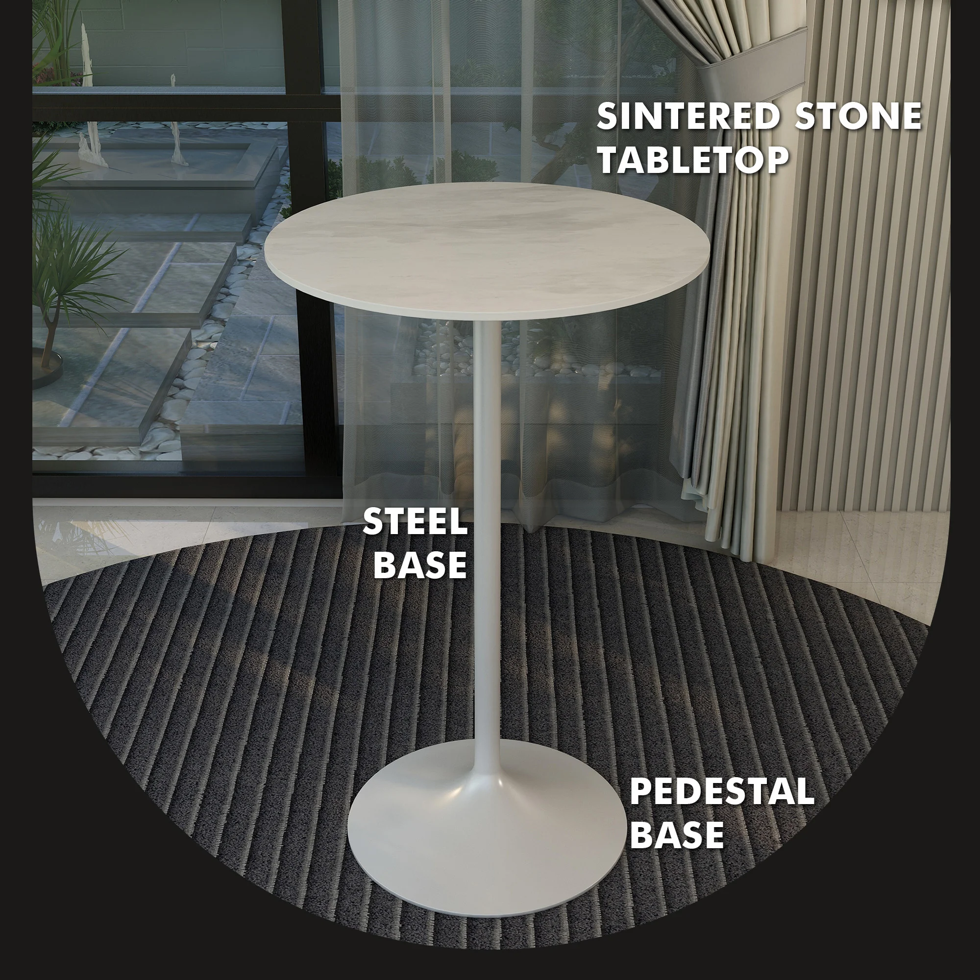 Verve Collection Modern Bar Height Table White Base with 27" Round Marble White Sintered Stone Top