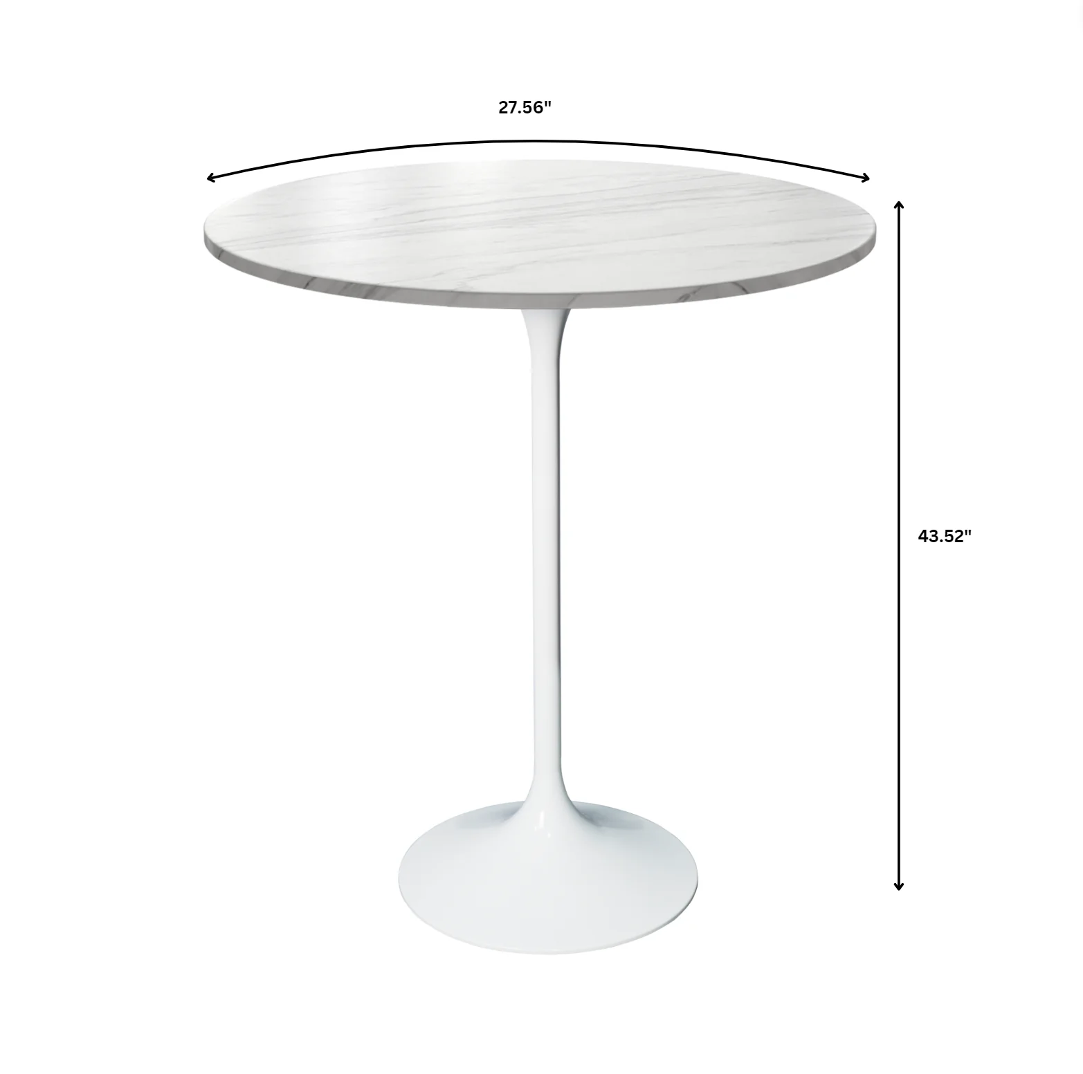 Verve Collection Modern Bar Height Table White Base with 27" Round Marble White Sintered Stone Top