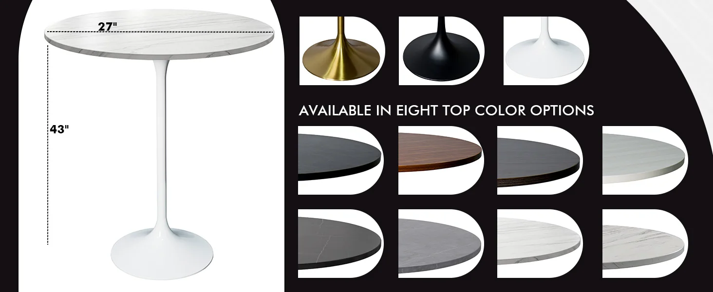 Verve Collection Modern Bar Height Table White Base with 27" Round Marble White Sintered Stone Top
