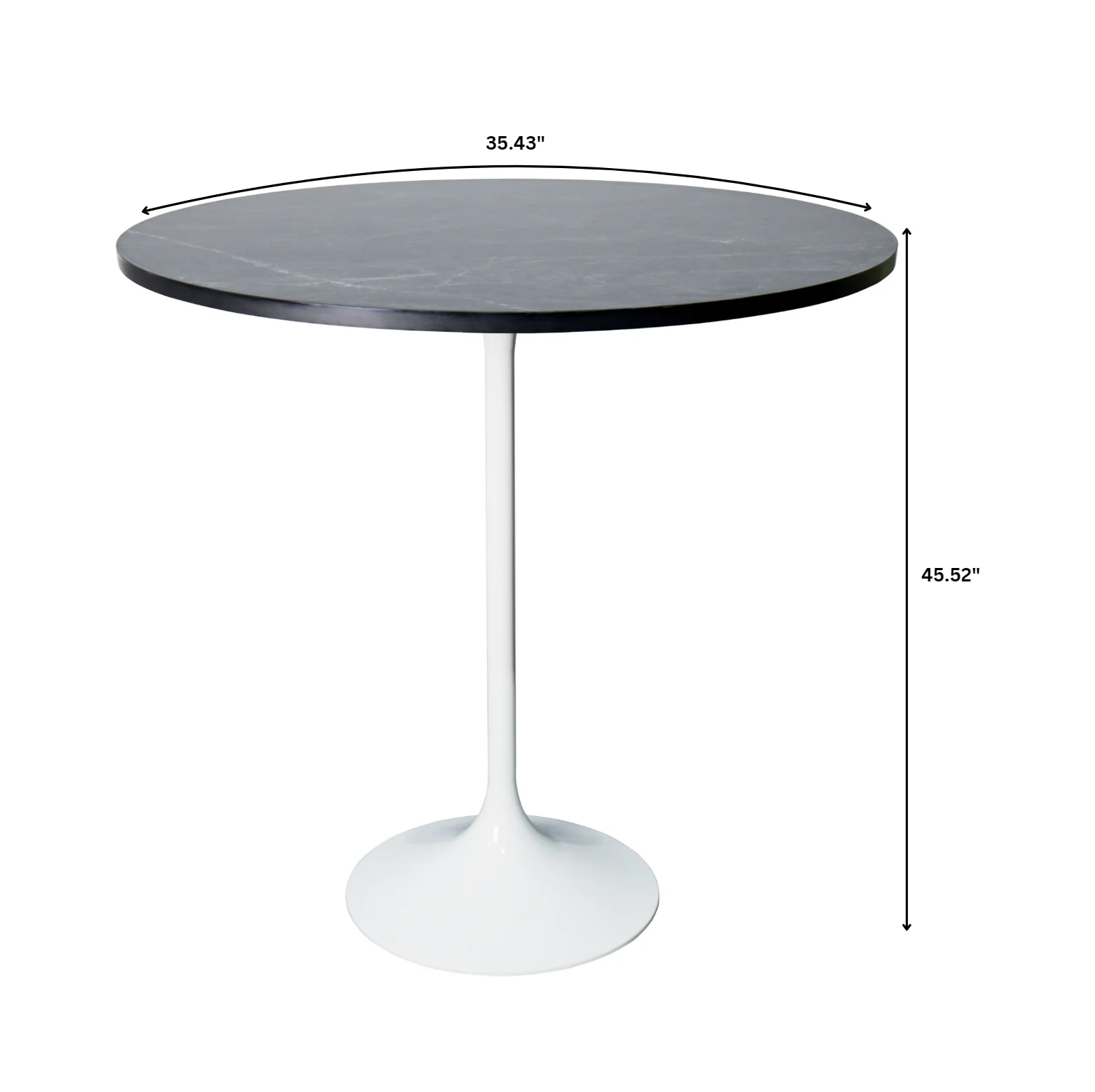 Verve Collection Modern Bar Height Table White Base with 36" Round Black Marbelized MDF Top