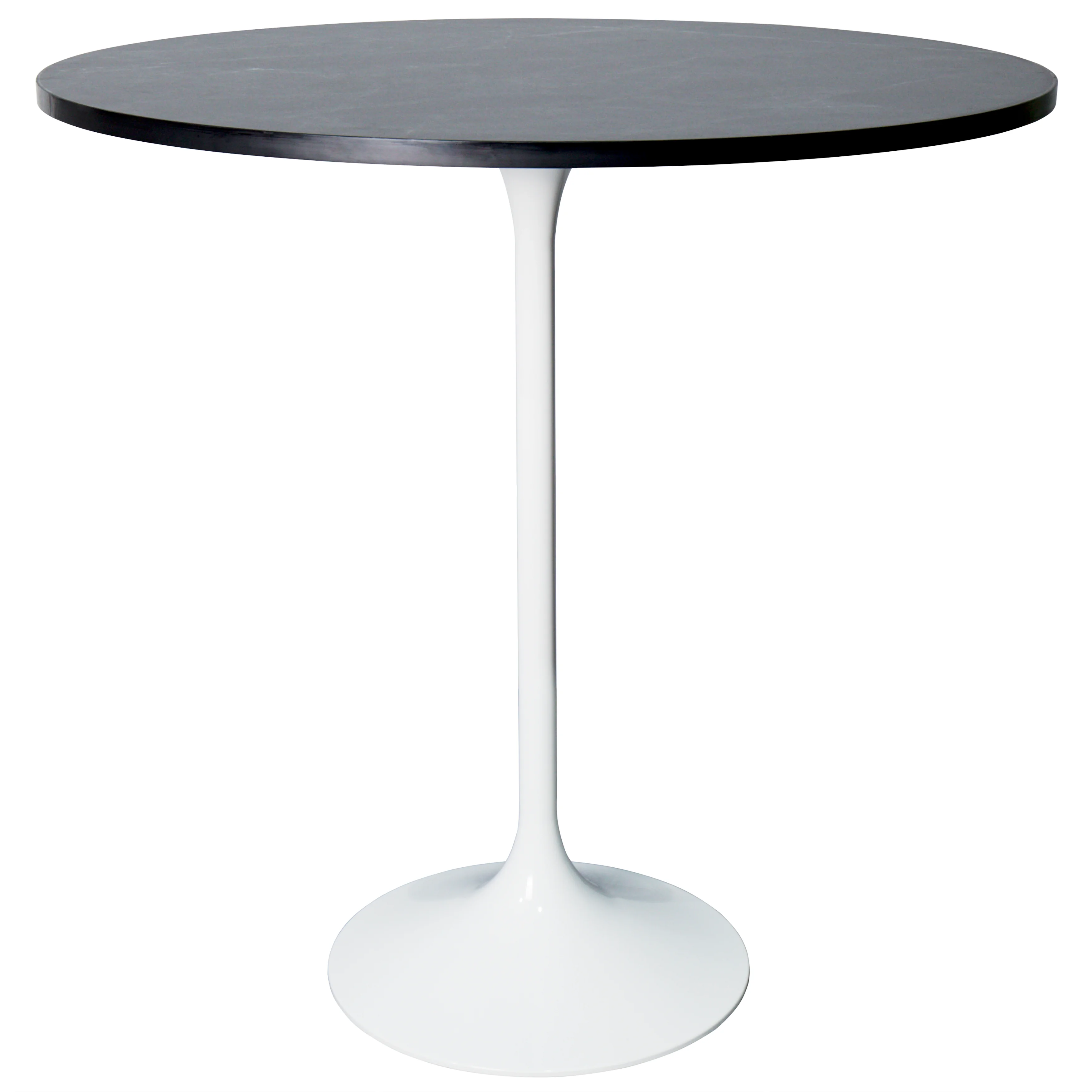 Verve Collection Modern Bar Height Table White Base with 36" Round Black Marbelized Sintered Stone Top