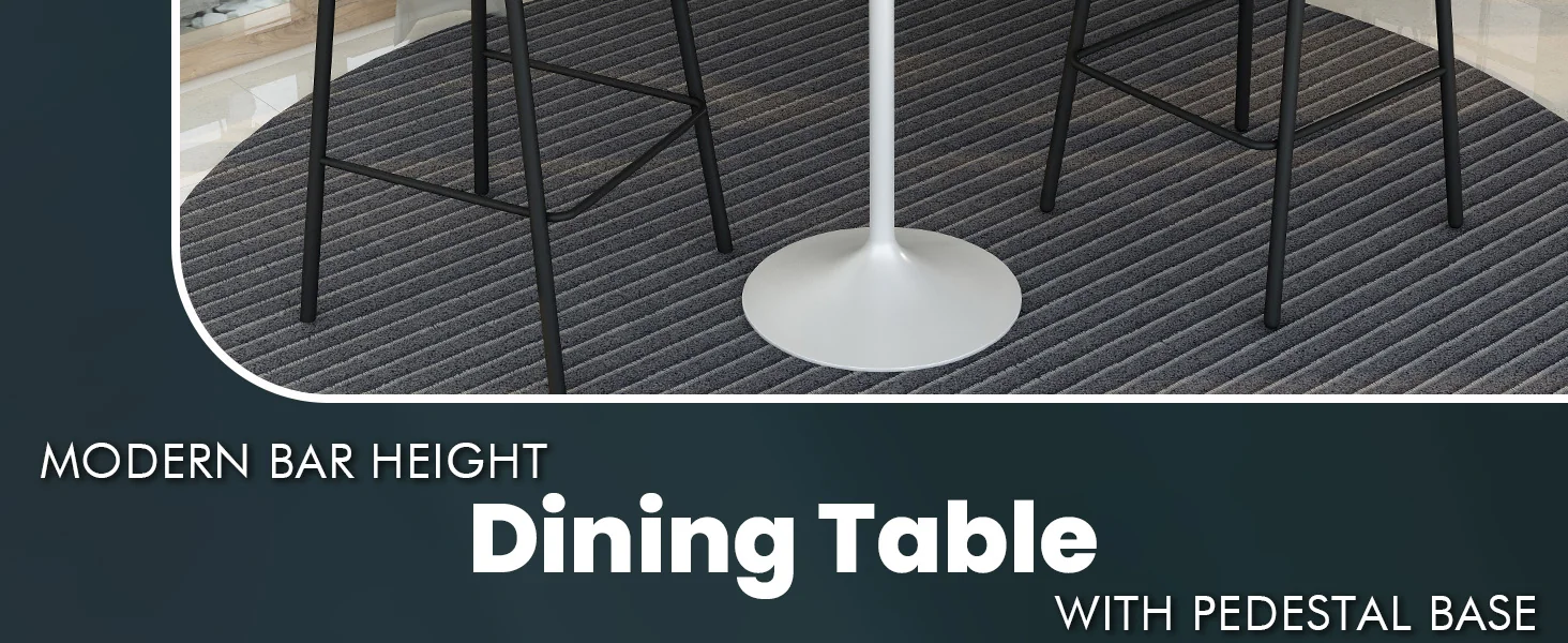 Verve Collection Modern Bar Height Table White Base with 36" Round Black Marbelized Sintered Stone Top