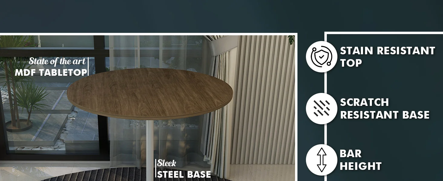 Verve Collection Modern Bar Height Table White Base with 36" Round Dark Walnut MDF Top