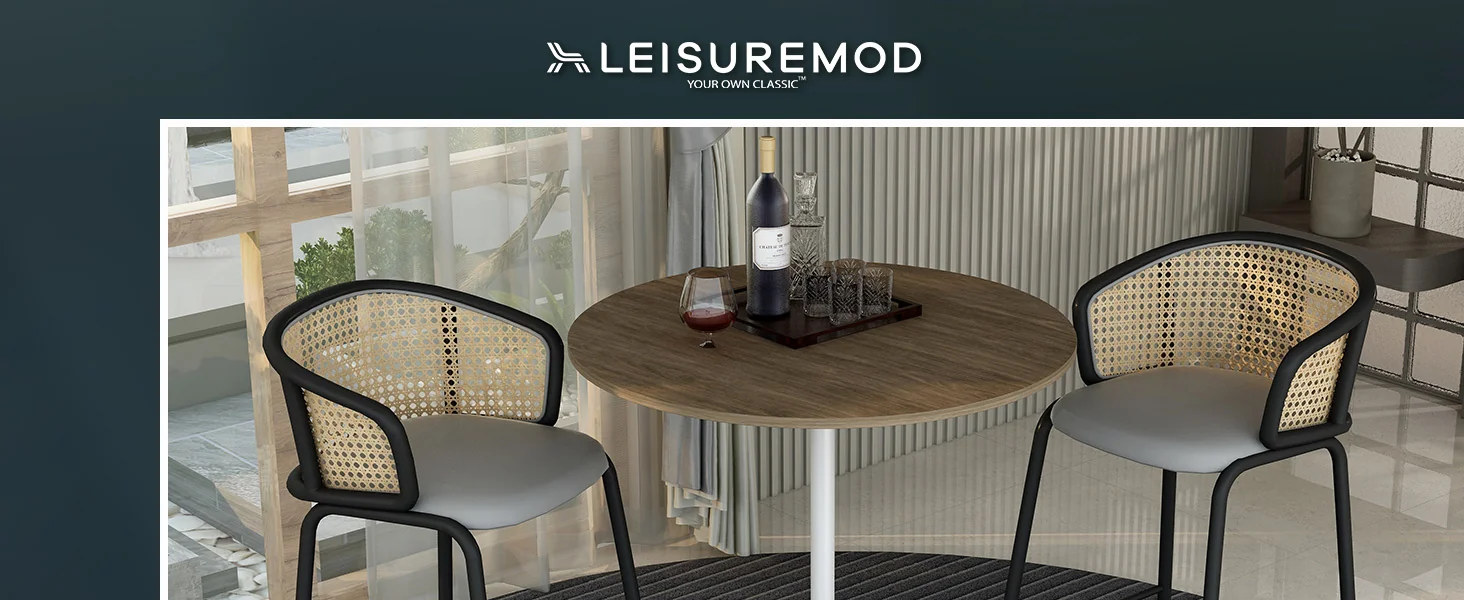 Verve Collection Modern Bar Height Table White Base with 36" Round Dark Walnut MDF Top