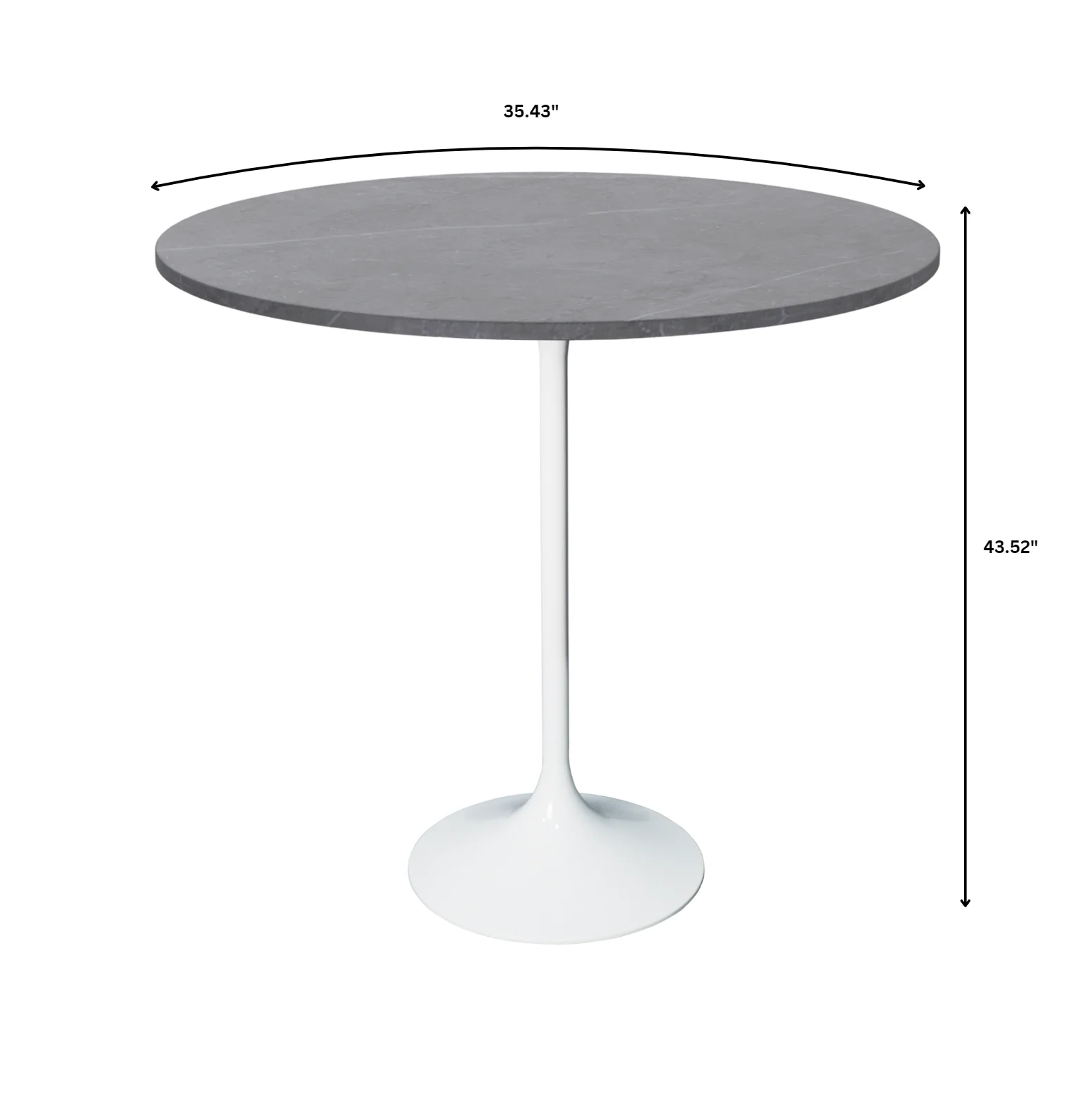 Verve Collection Modern Bar Height Table White Base with 36" Round Marble Grey Sintered Stone Top