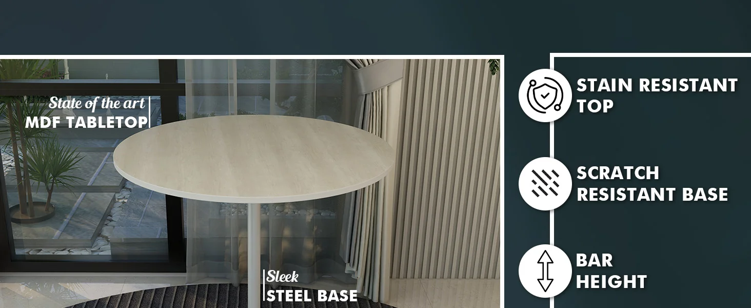 Verve Collection Modern Bar Height Table White Base with 36" Round Light Natural Wood MDF Top