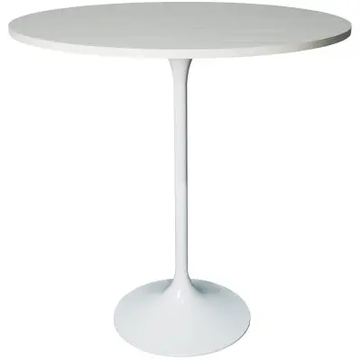 Verve Collection Modern Bar Height Table White Base with 36" Round Light Natural Wood MDF Top