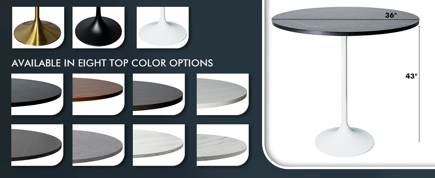 Verve Collection Modern Bar Height Table White Base with 36" Round Marbleized White Laminated Top