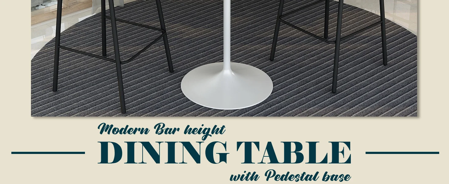 Verve Collection Modern Bar Height Table White Base with 48" Round Black Marbelized MDF Top