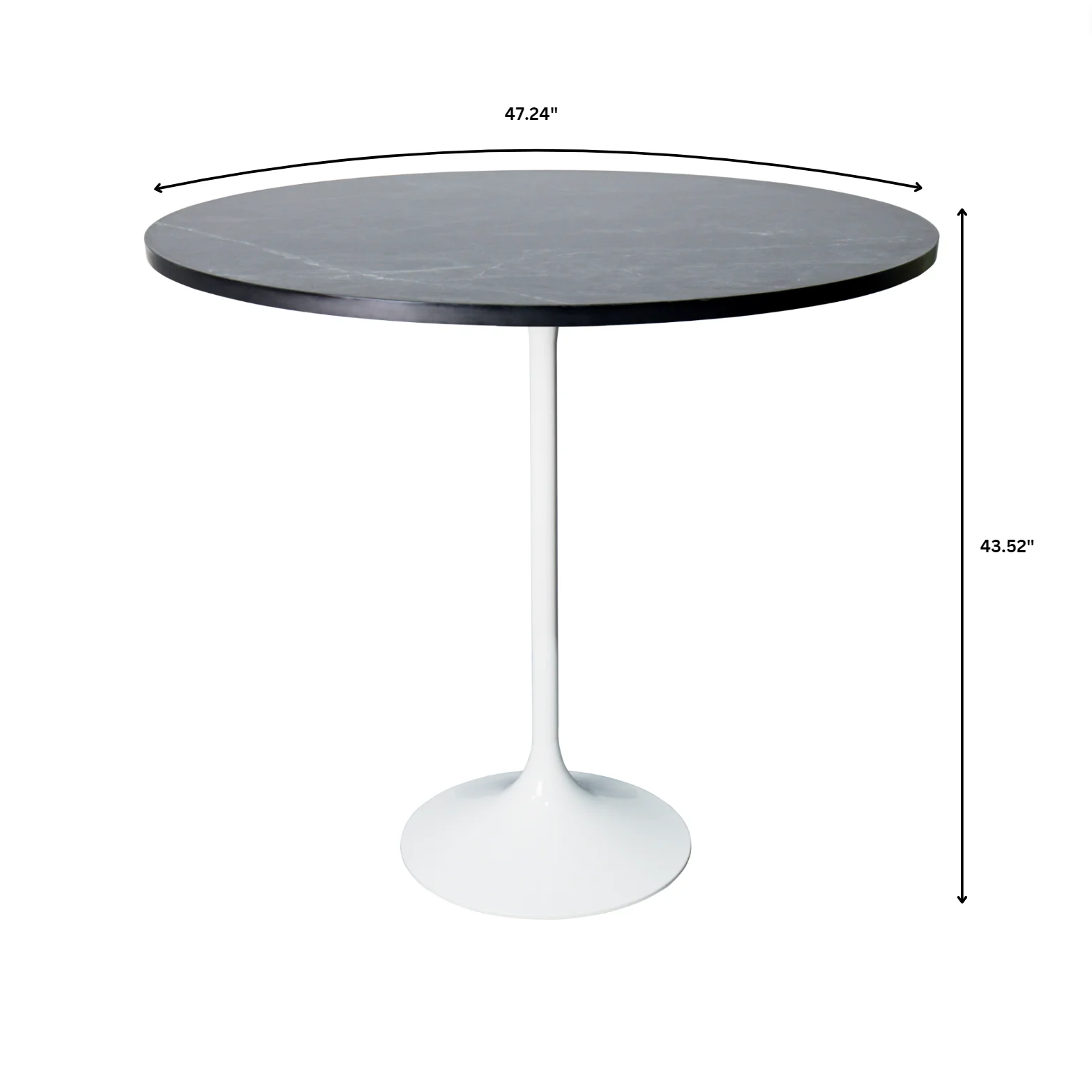Verve Collection Modern Bar Height Table White Base with 48" Round Black Marbelized MDF Top