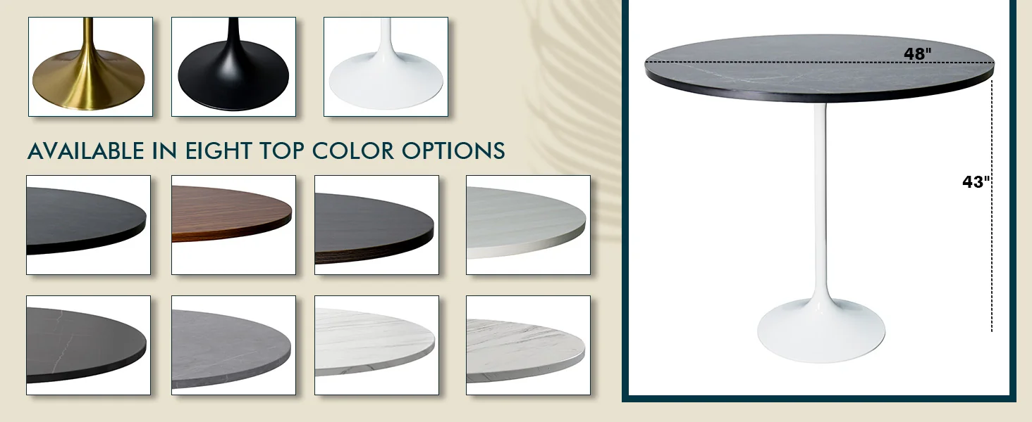 Verve Collection Modern Bar Height Table White Base with 48" Round Black Marbelized MDF Top