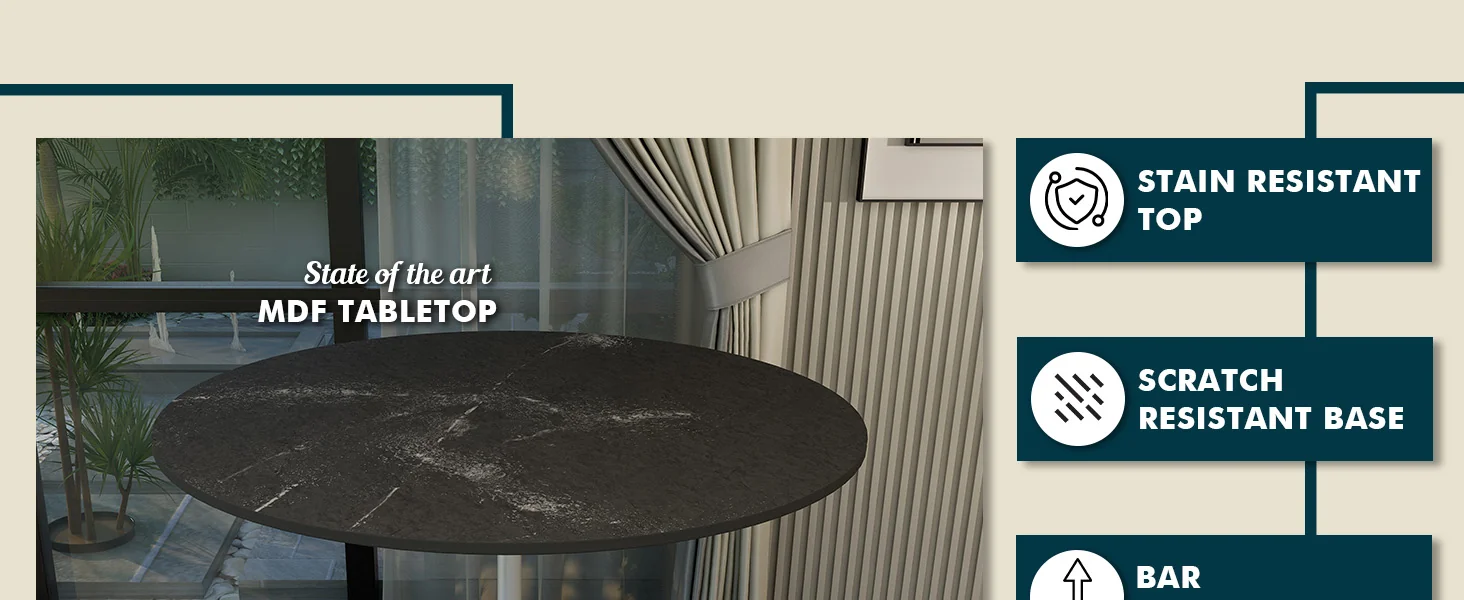 Verve Collection Modern Bar Height Table White Base with 48" Round Black Marbelized MDF Top