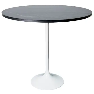 Verve Collection Modern Bar Height Table White Base with 48" Round Black Marbelized MDF Top