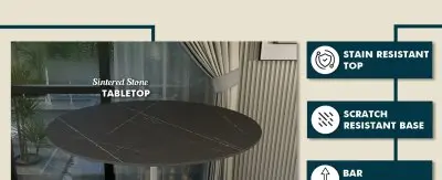 Verve Collection Modern Bar Height Table White Base with 48" Round Black Marbelized Sintered Stone Top