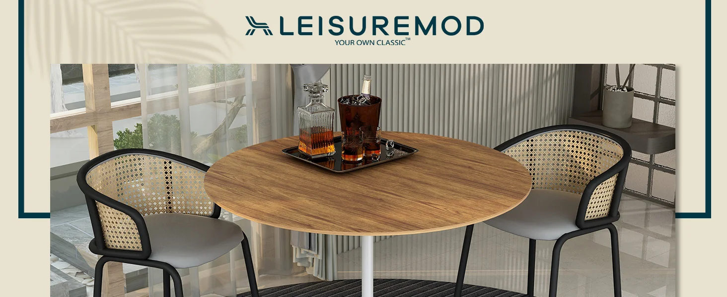 Verve Collection Modern Bar Height Table White Base with 48" Round Cognac Brown MDF Top