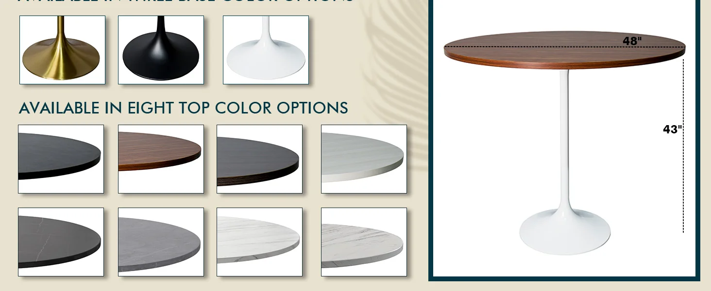 Verve Collection Modern Bar Height Table White Base with 48" Round Cognac Brown MDF Top